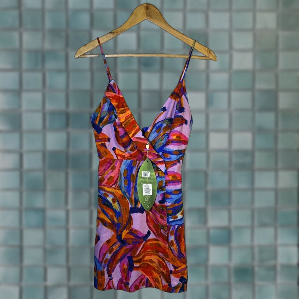 Farm Rio VINTAGE Farm Rio Coloured Bananas Mini Dress Purple Tropical Linen Blend XS New 302112 Size XS / US 0-2 / IT 36-38 - 1 Thumbnail