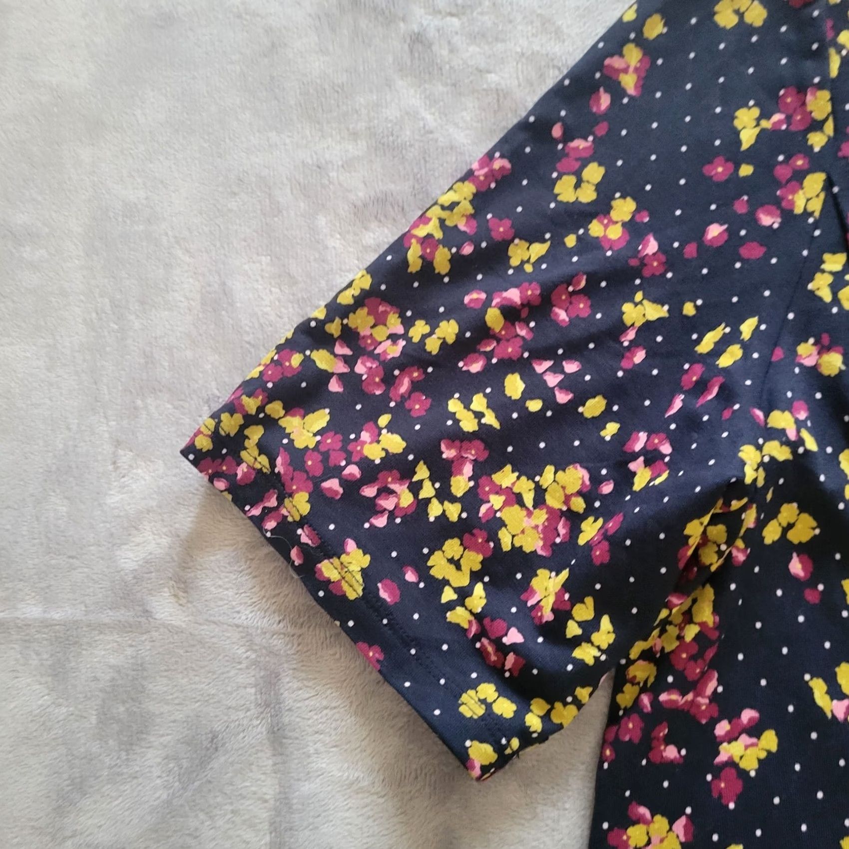 J. Jill J Jill Top Shirt Womens L Black Polka Dot Floral Short Sleeve Stretch Casual Blouse Size L / US 10 / IT 46 - 4 Thumbnail