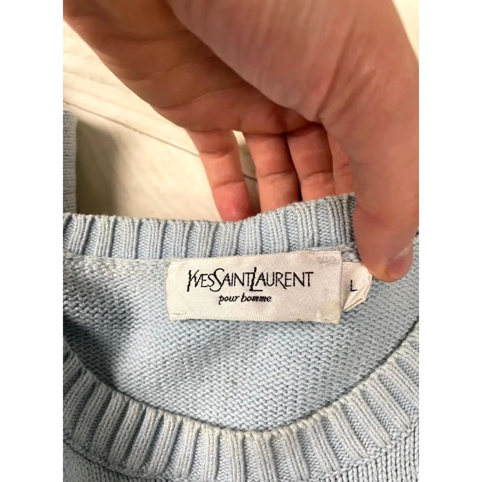 Yves Saint Laurent VINTAGE Saint Laurent Knit Sweater YSL Logo 90s Men Size L Blue Pullover Crew Neck Knit Regular Size US L / EU 52-54 / 3 - 7 Thumbnail