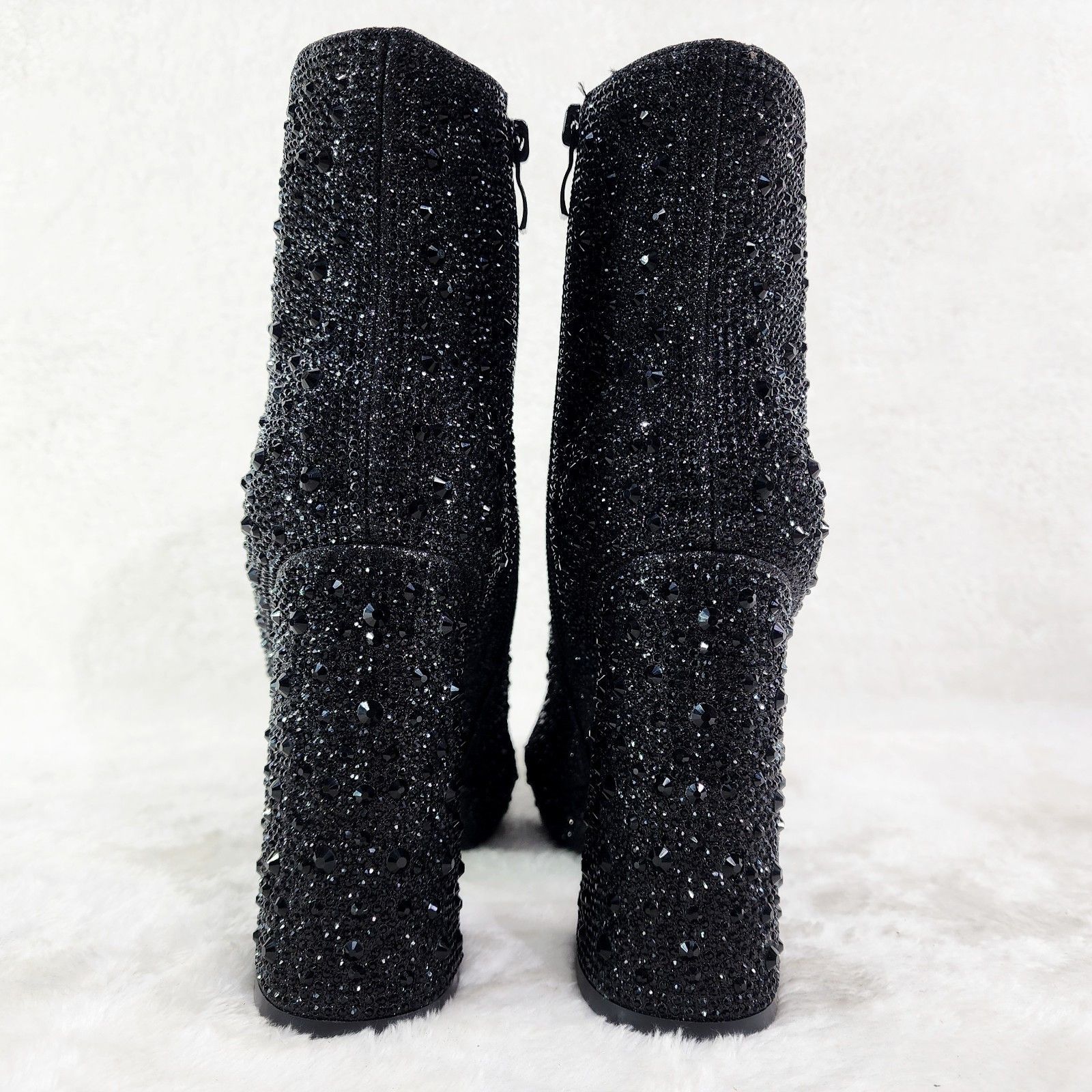 Other Black Rhinestone 4.5" Block Heel Mini Platform Ankle Boots Size US 10 / IT 40 - 3 Thumbnail
