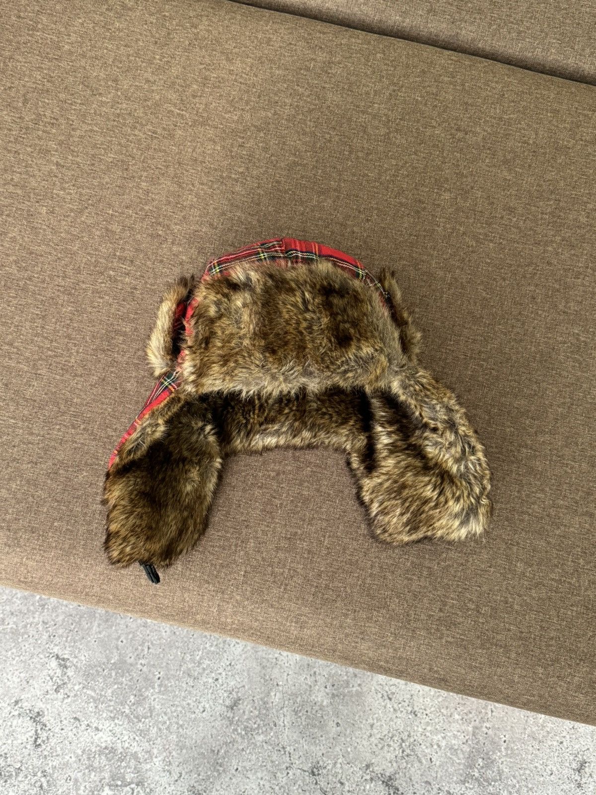 Japanese Brand × Vintage Vintage red checkered Y2K fuzzy fur ushanka hat Japanese Size ONE SIZE - 4 Thumbnail