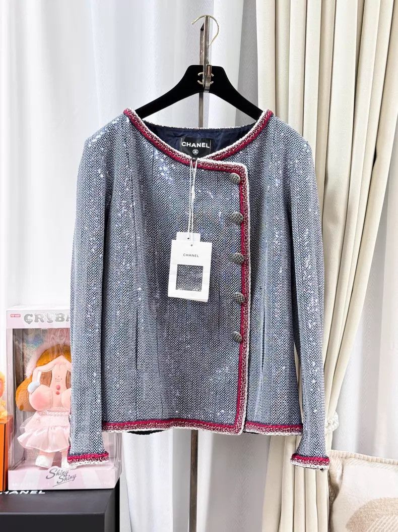 Chanel Chanel Ice blue sequin red woven rolled edge jacket Size S / US 4 / IT 40 - 1 Thumbnail