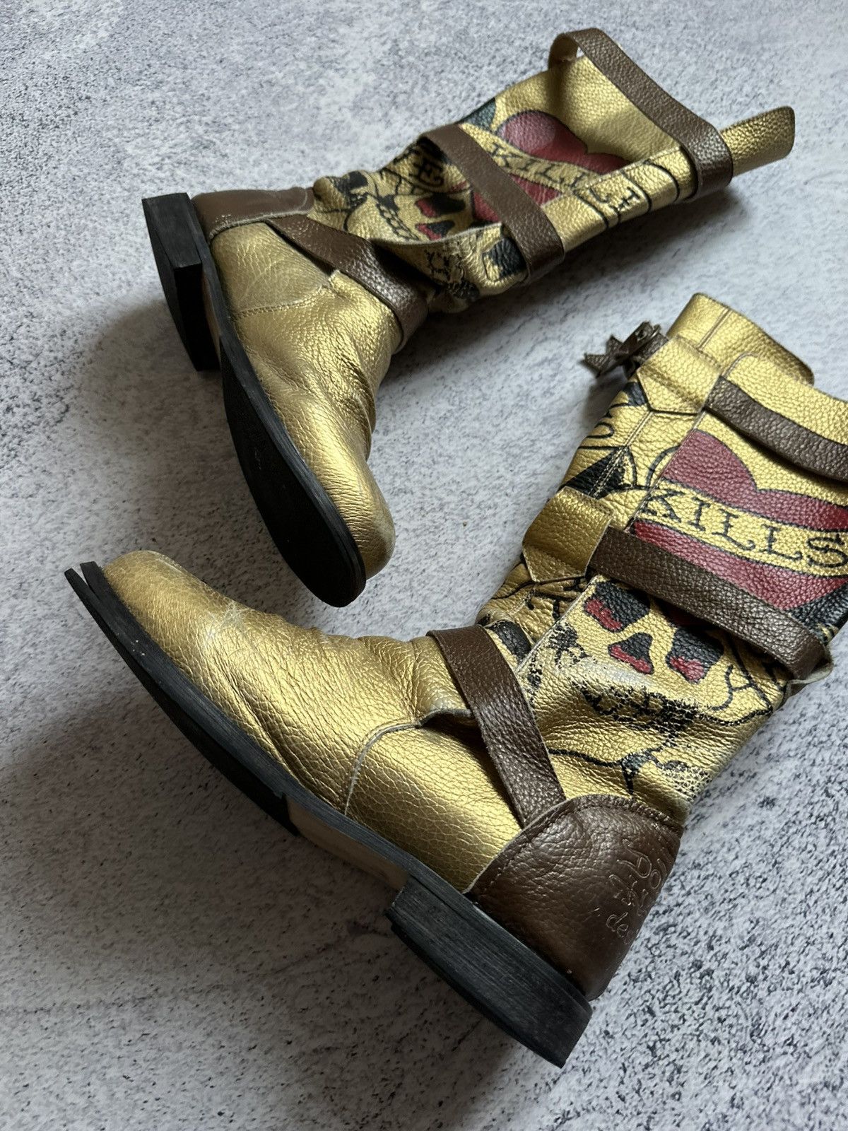 Ed Hardy RARE ED HARDY “Love Kills” Dagger Combat Motorcycle Boot Size US 10 / IT 40 - 5 Thumbnail