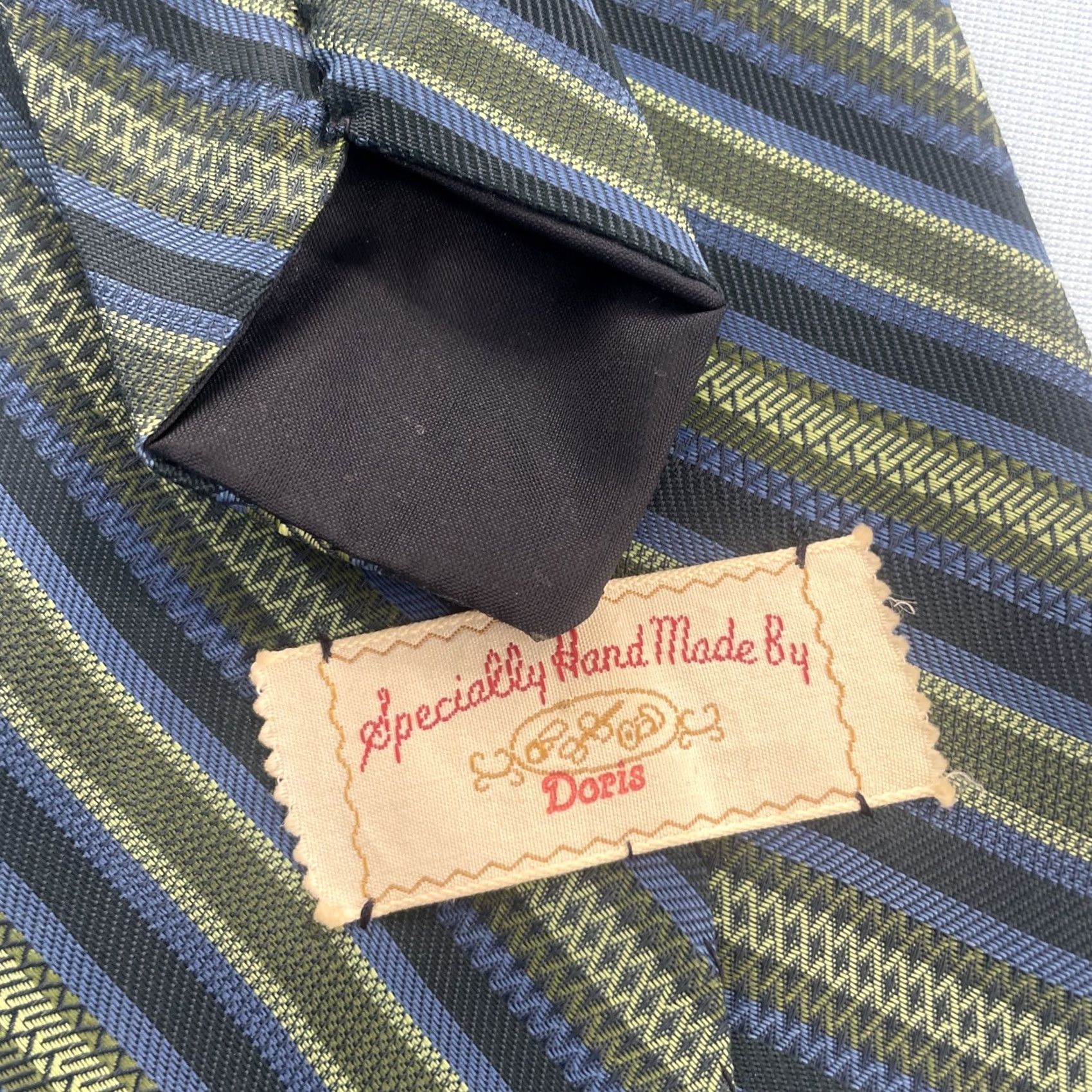 Vintage vtg 70s ExtraWide Necktie 5" Repp Kipper Tie Specially Handmade by Doris 5.25x60 green blue gray Men Tie Vintage 70s Extras Wide Slim 60" Cap Vs Size ONE SIZE - 5 Thumbnail