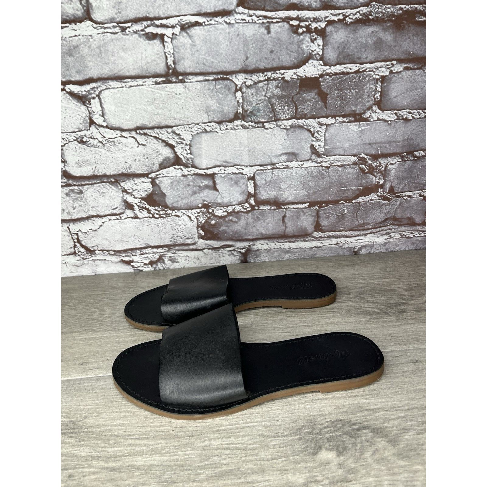 Madewell Madewell The Boardwalk Post Slides Black Leather Sandals Wom Size US 7.5 / IT 37.5 - 15 Thumbnail