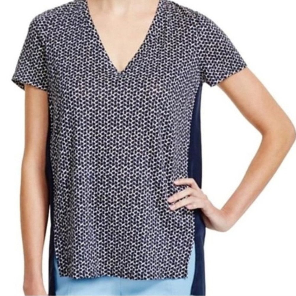 Tory Burch Tory Burch Tessera Navy Blue Linen Silk Short Sleeve Top Sh Size S / US 4 / IT 40 - 1 Thumbnail