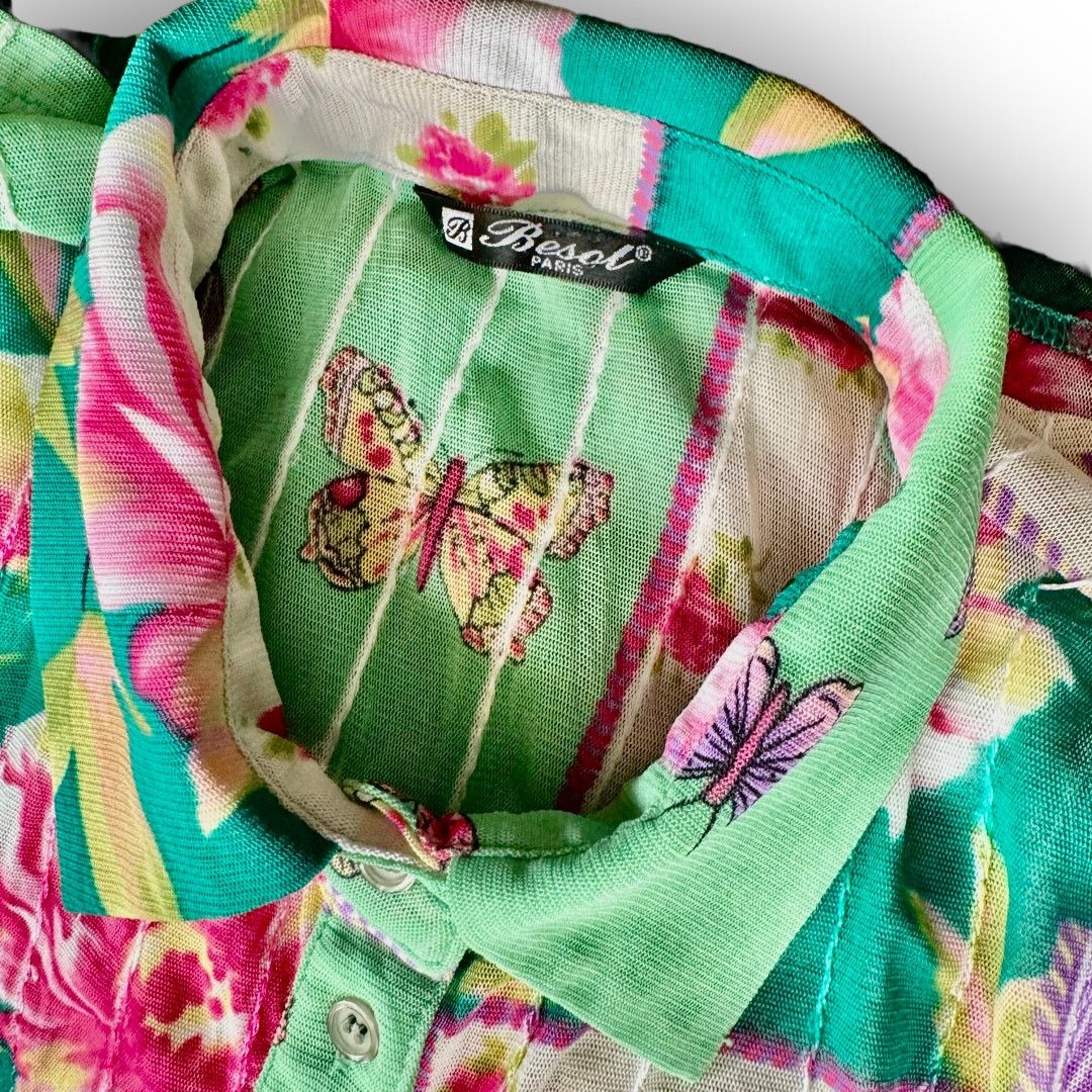 Vintage Vtg. Y2K Besol Sheer Faux Patchwork Butterfly Blouse Size S / US 4 / IT 40 - 2 Thumbnail