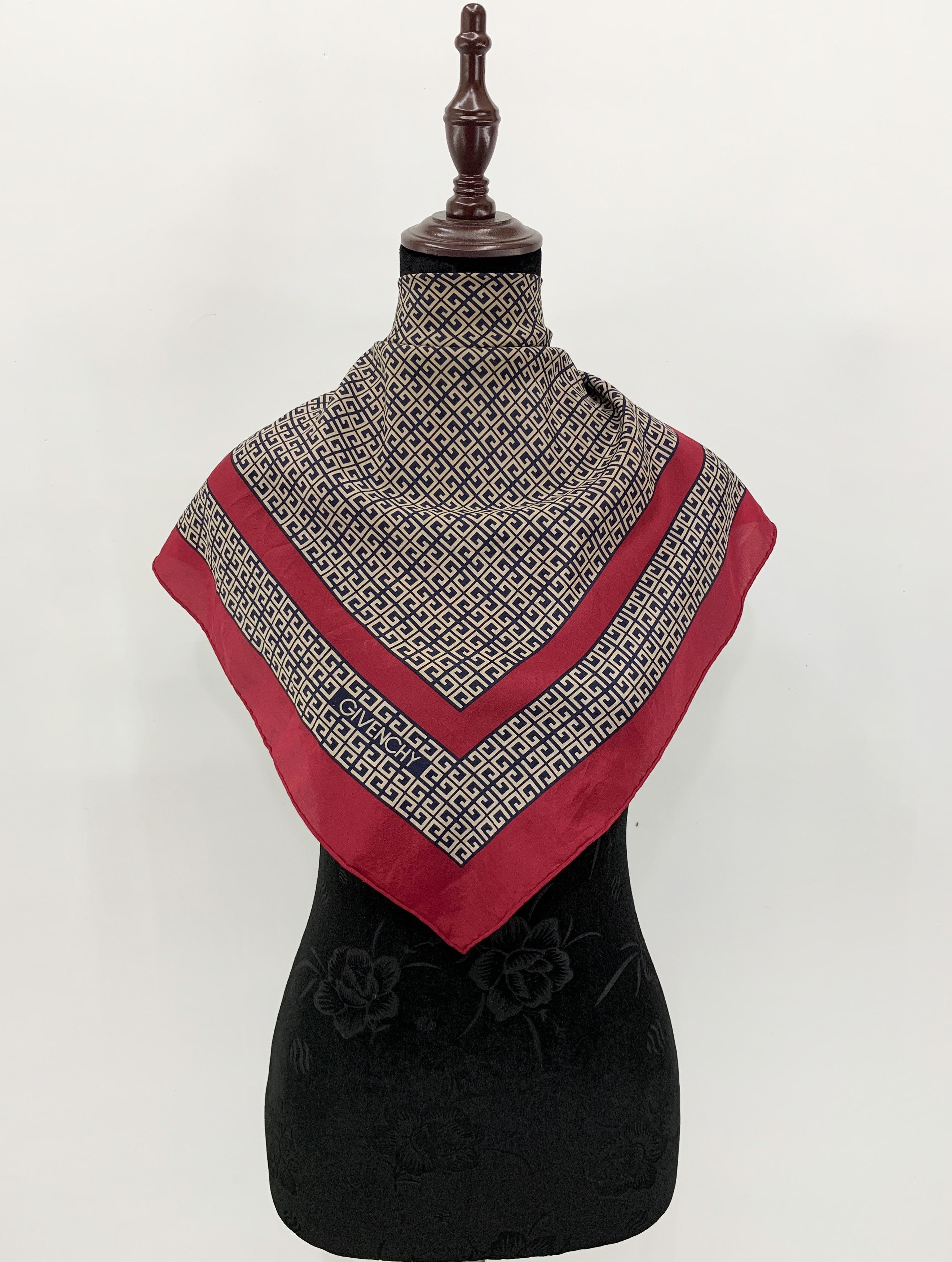 image of Vintage Givenchy Silk Scarf Shawl Scarves - Sca593 in Gray/Red, Women's