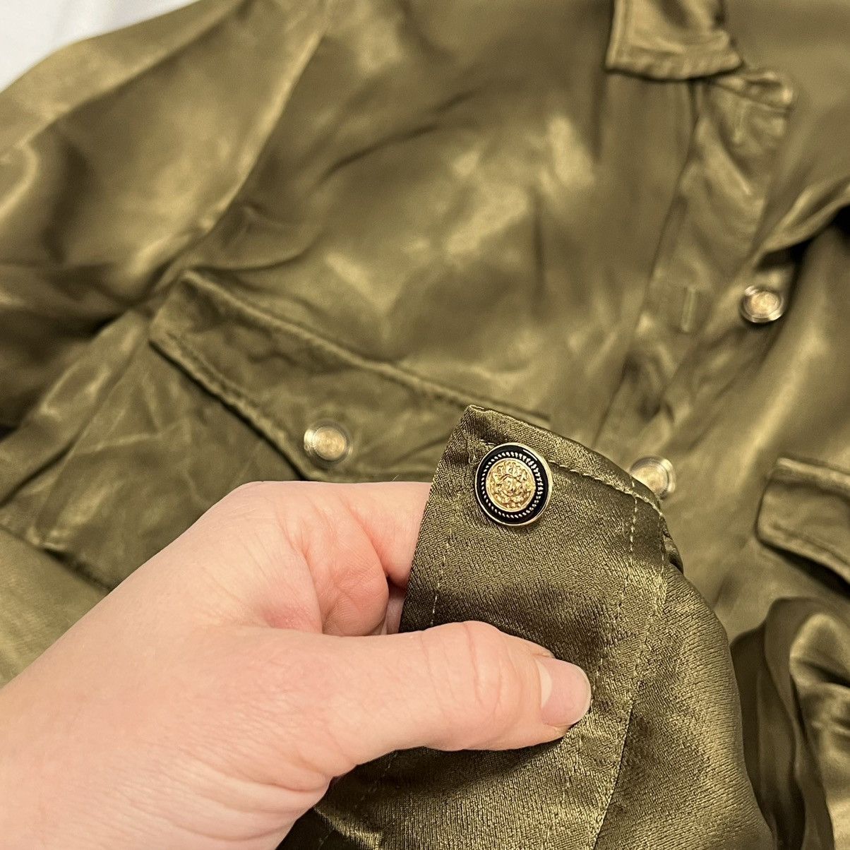 Ganni Khaki green Ganni satin button-up shirt Size M / US 6-8 / IT 42-44 - 10 Thumbnail