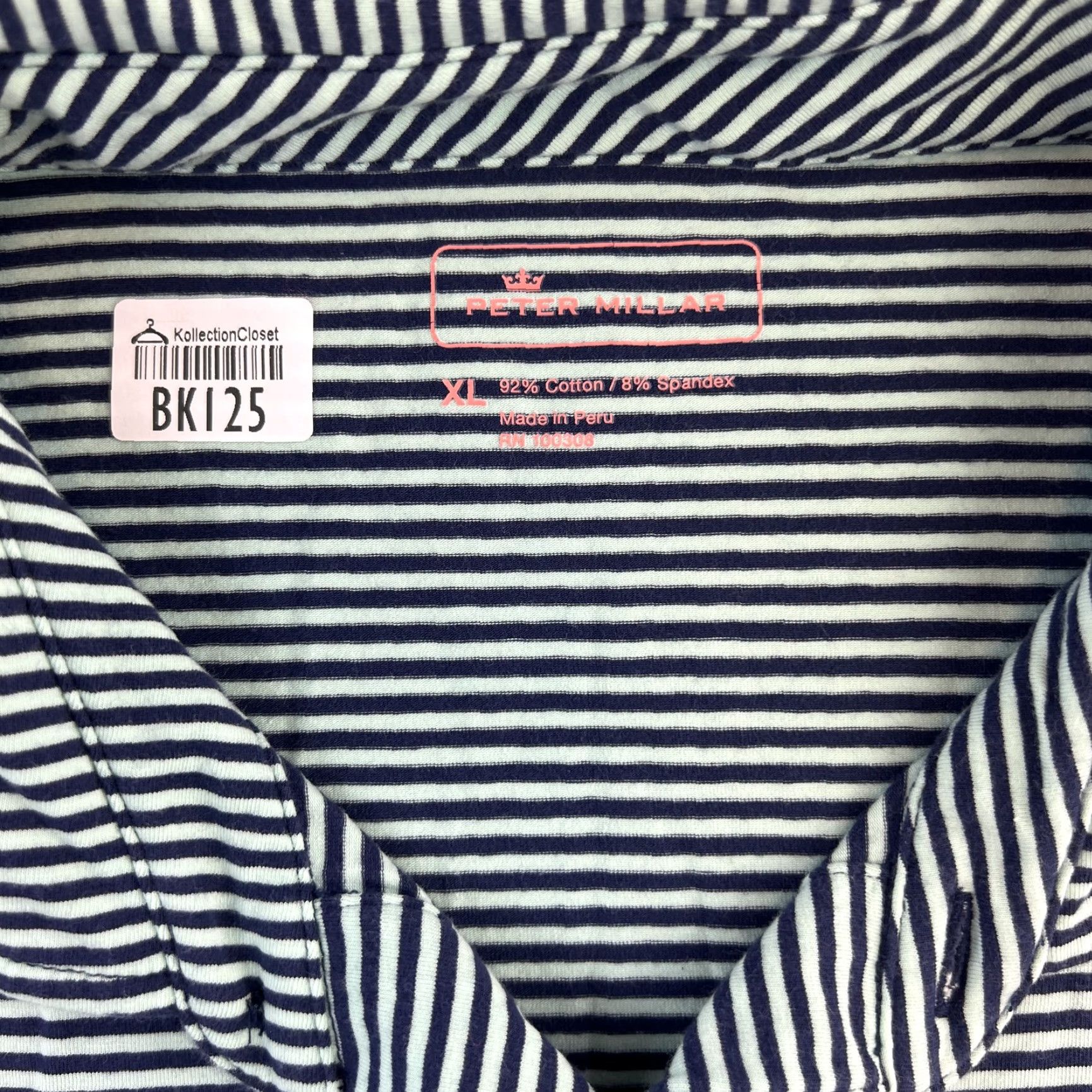 Peter Millar Peter Millar Polo Shirt Mens XL Navy Striped Cotton Stretch Golf Pocket Shirt Mens XL Navy Blue Striped Polo Size US XL / EU 56 / 4 - 5 Thumbnail