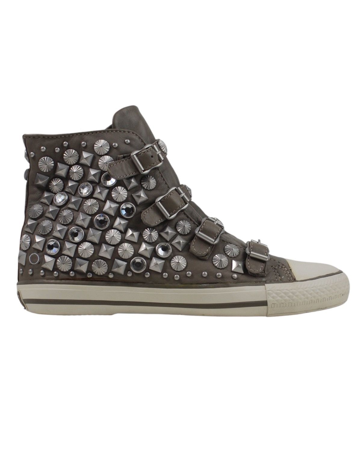2000s Ash Leather Rhinestone & Studded Biker Sneakers in Gray, Women's (Size 8)