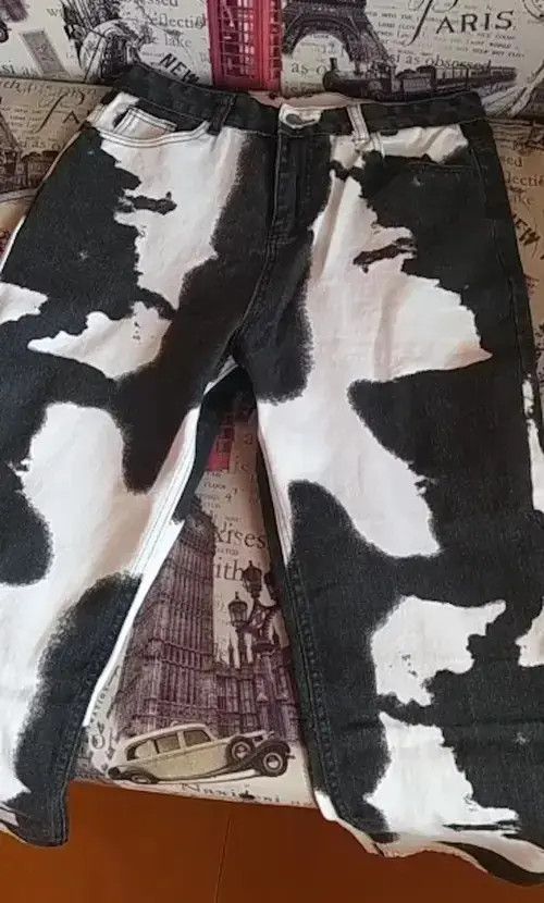 Other Cow Design Black White Denim Jeans Size US 33 - 3 Thumbnail