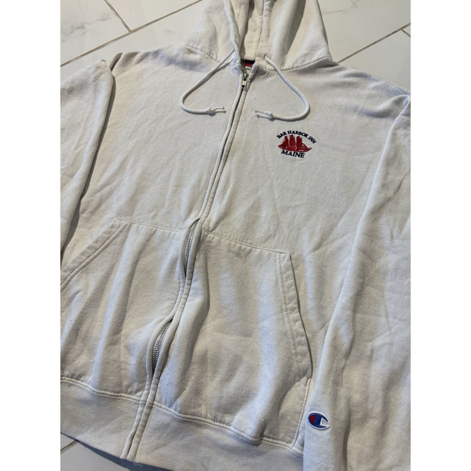 Champion VINTAGE Champion Hoodie Sweatshirt Full Zip White XL Bar Harbor Maine Men Size US XL / EU 56 / 4 - 4 Thumbnail