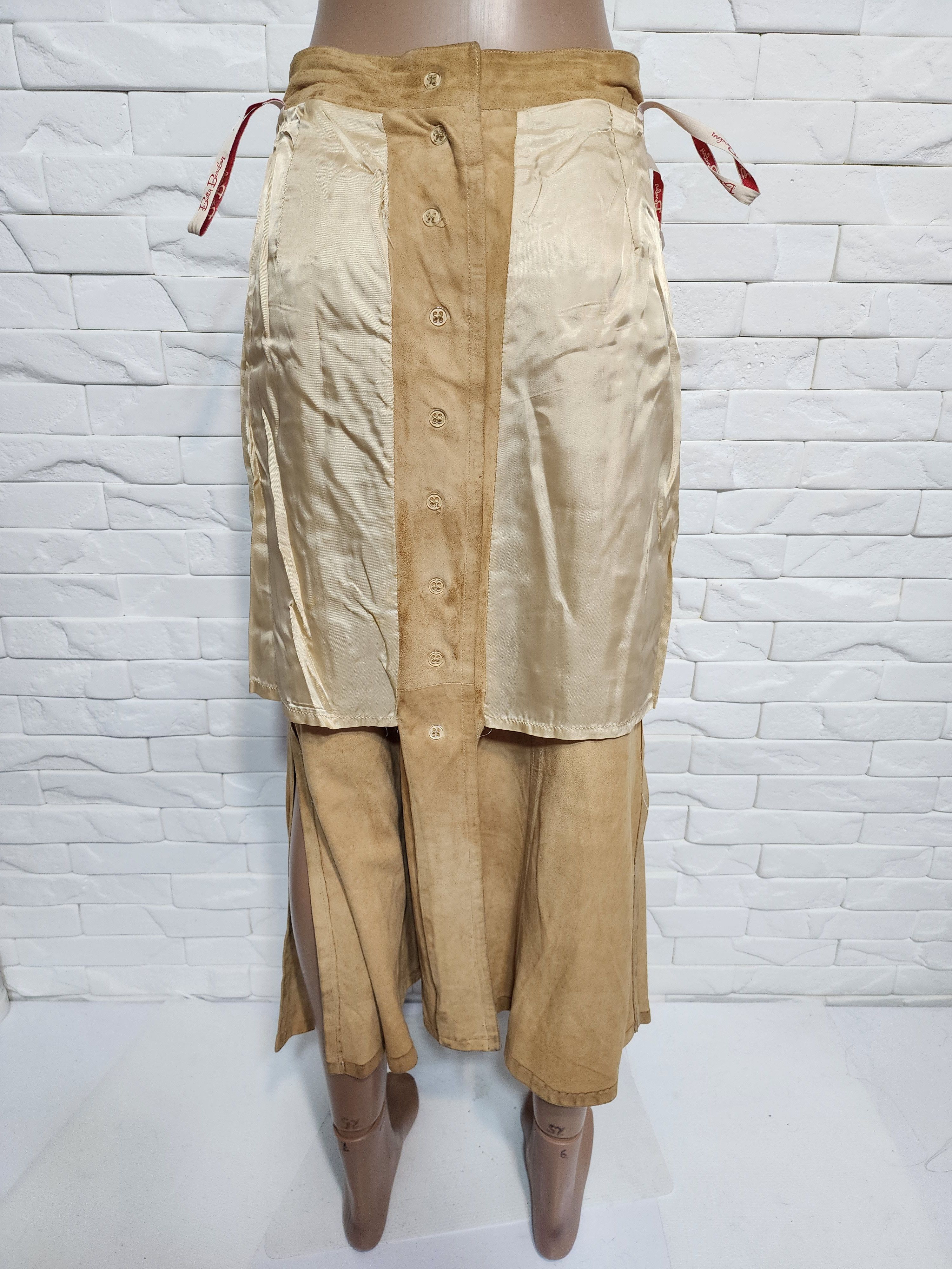 Other Brown Suede Leather Skirt, Plastic Buttons Fasteners Size 28" / US 6 / IT 42 - 9 Thumbnail