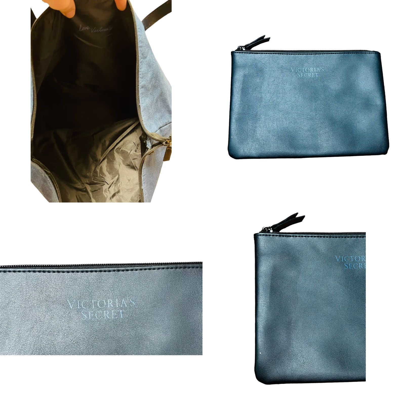 Victoria's Secret VICTORIA'S SECRET Carry All Denim/Faux Leather XL Tote Bag & Pouch Blue/Black Tote Bag Womens XL 2018 City Carry All Size ONE SIZE - 9 Thumbnail