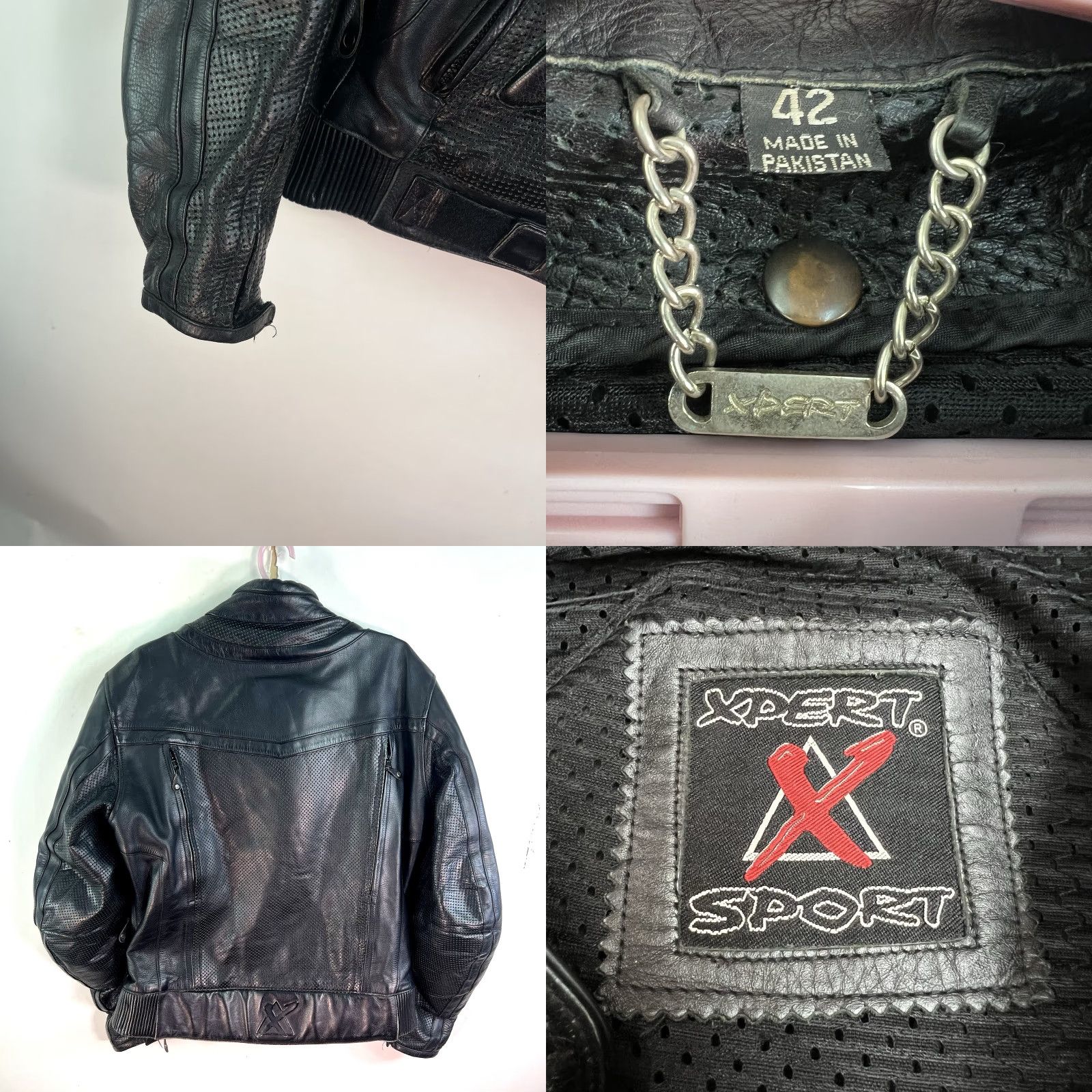 Vintage VINTAGE Xpert Motorcycle Jacket Black Leather Padded 42 Men Sportswear Normal Fit Mid-Length Band Collar Jacket/Moto Size US XS / EU 42 / 0 - 8 Thumbnail