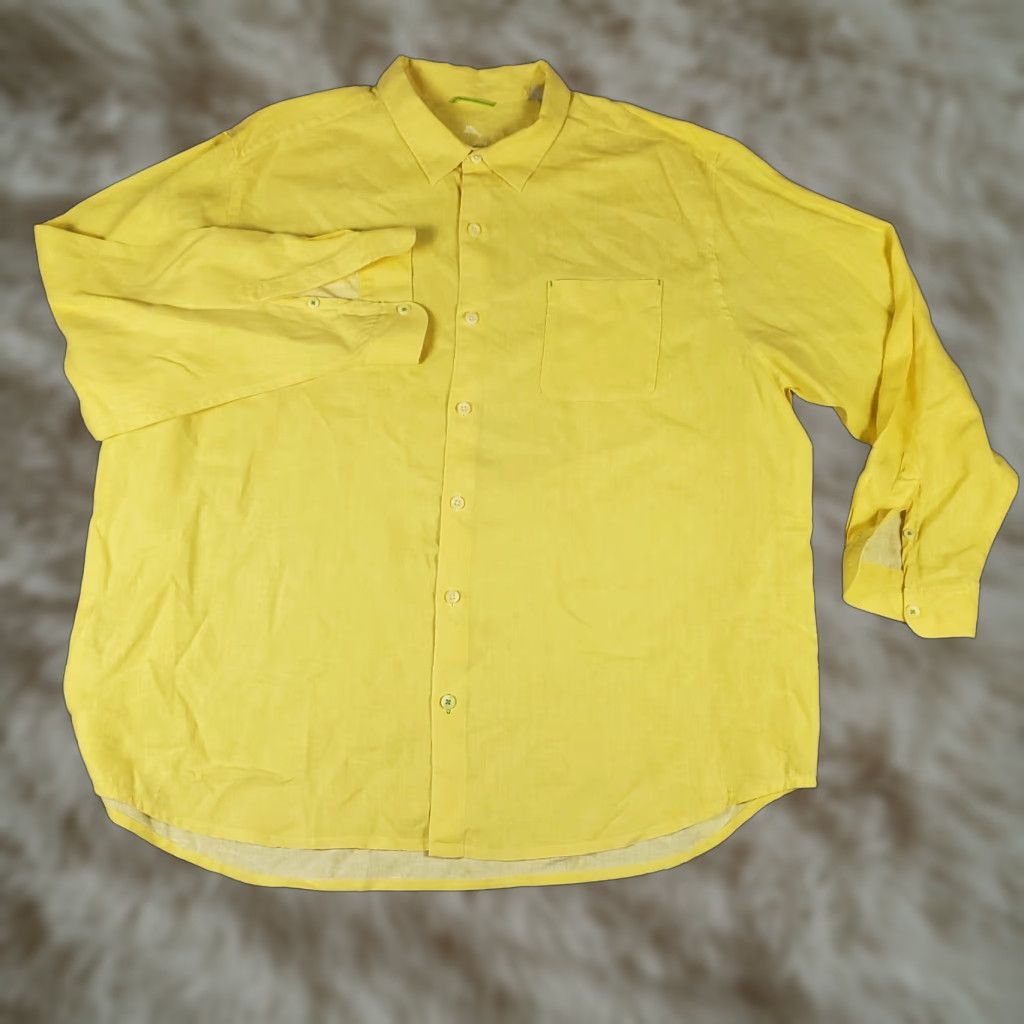 Tommy Bahama Tommy Bahama Shirt Mens 3XL Yellow Linen Button-Up Long Sleeve Size US XXL / EU 58 / 5 - 1 Thumbnail