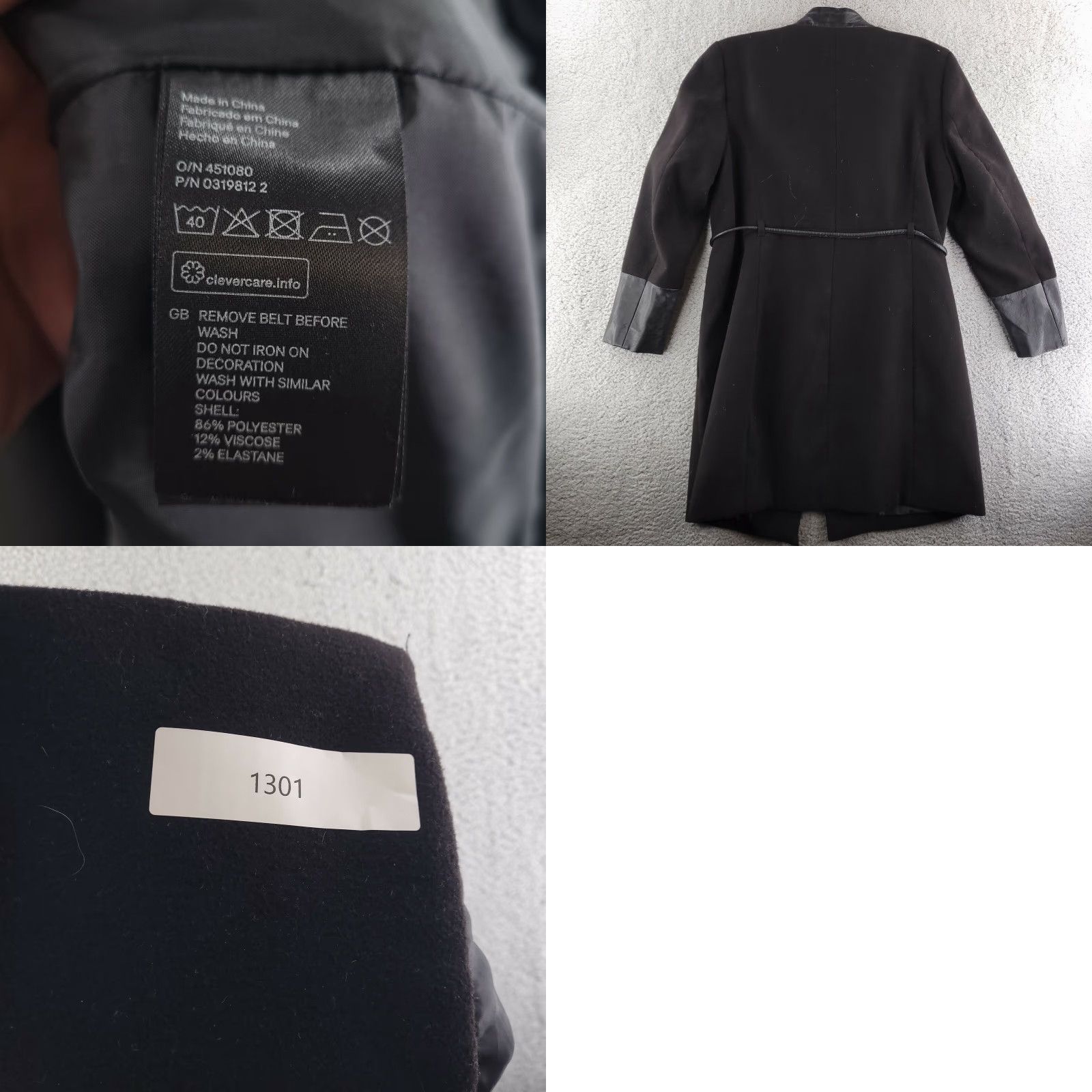 H&M H&M Trench Coat Black Womens 14 Warm Leather Accents Belted Long Overcoat Size XL / US 12-14 / IT 48-50 - 8 Thumbnail