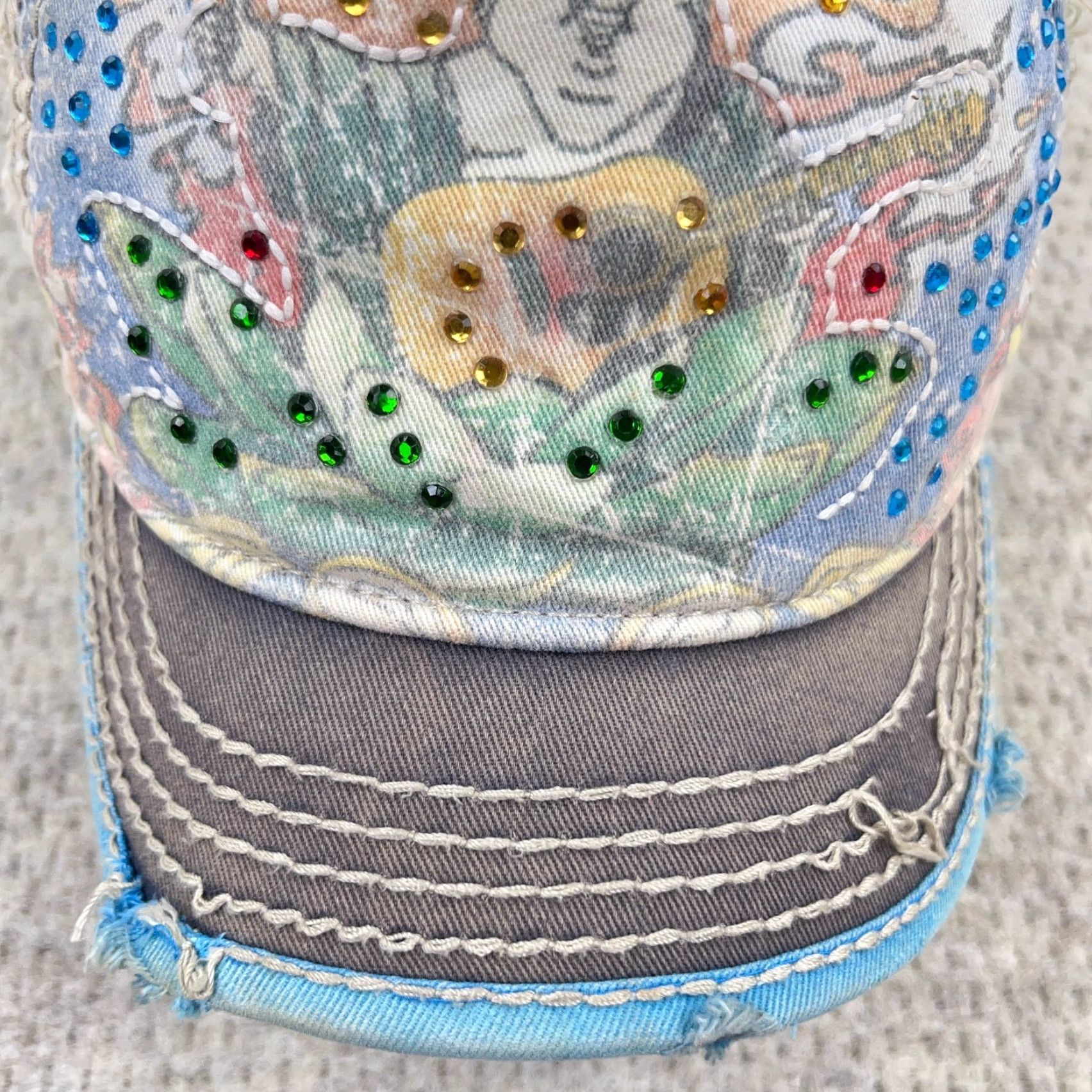 True Religion VINTAGE True Religion Women’s Trucker Hat Buddha Crystal Distressed Cotton Leather Blue 90s Retro Boho Adjustable Size 42" / US 20 - 5 Thumbnail