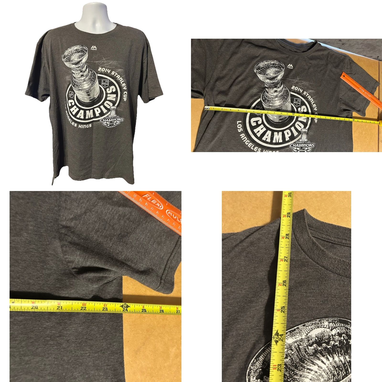 NHL VINTAGE LA Kings NHL 2014 Champs Shirt Men 2XL Dark Gray Short Sleeve Majestic Hockey Size US XXL / EU 58 / 5 - 8 Thumbnail