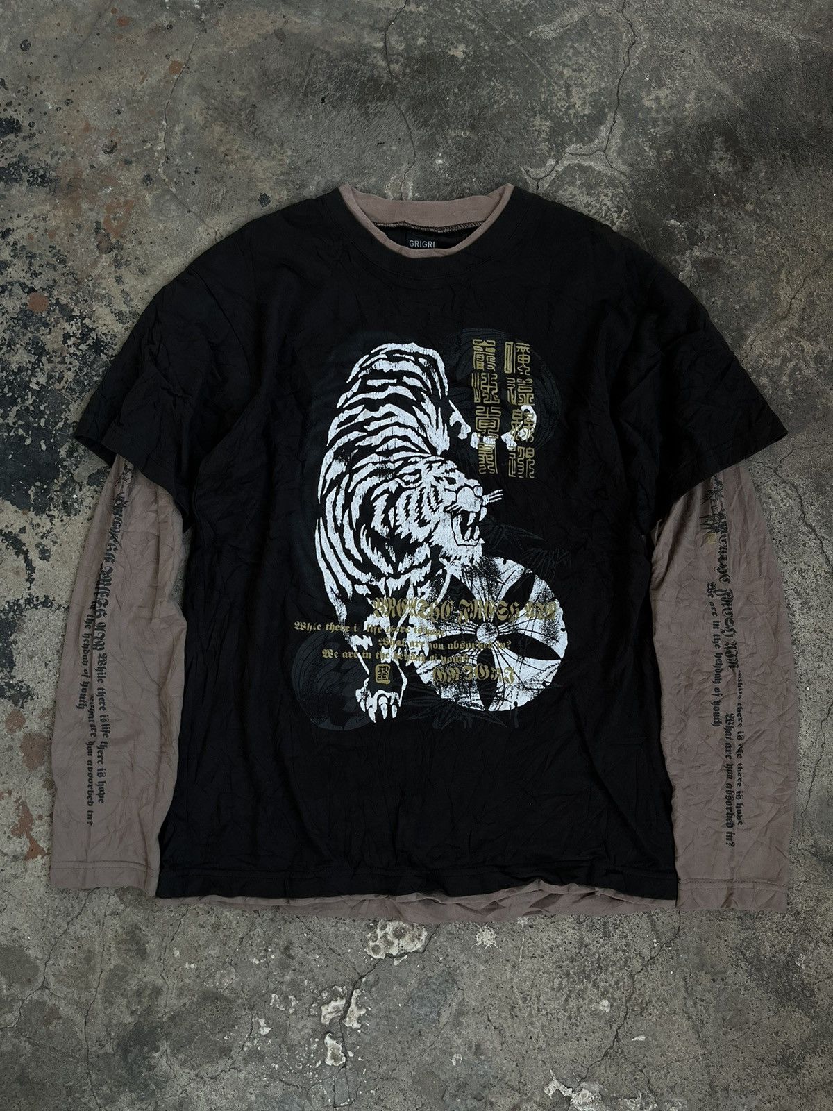 14th Addiction GRIGRI JAPANESE POEM Y2K DOUBLE LAYER KANJI TIGER PUNK STYLE Size US L / EU 52-54 / 3 - 1 Thumbnail