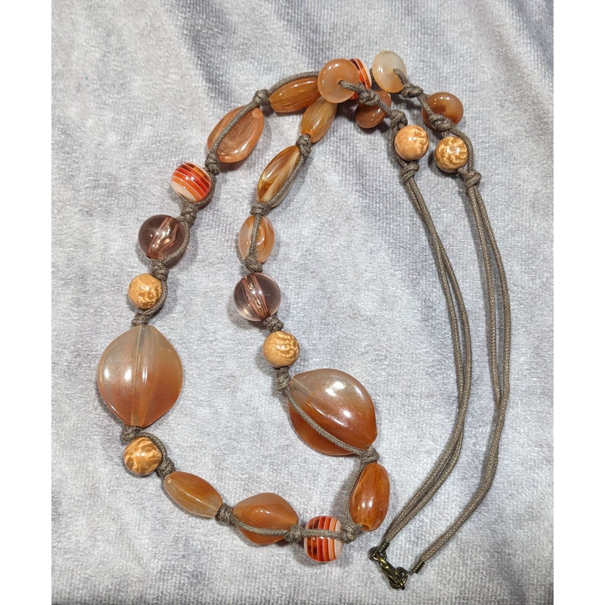 Other Vintage Retro Orange And Brown Acrylic And Glass Necklace Size ONE SIZE - 6 Thumbnail
