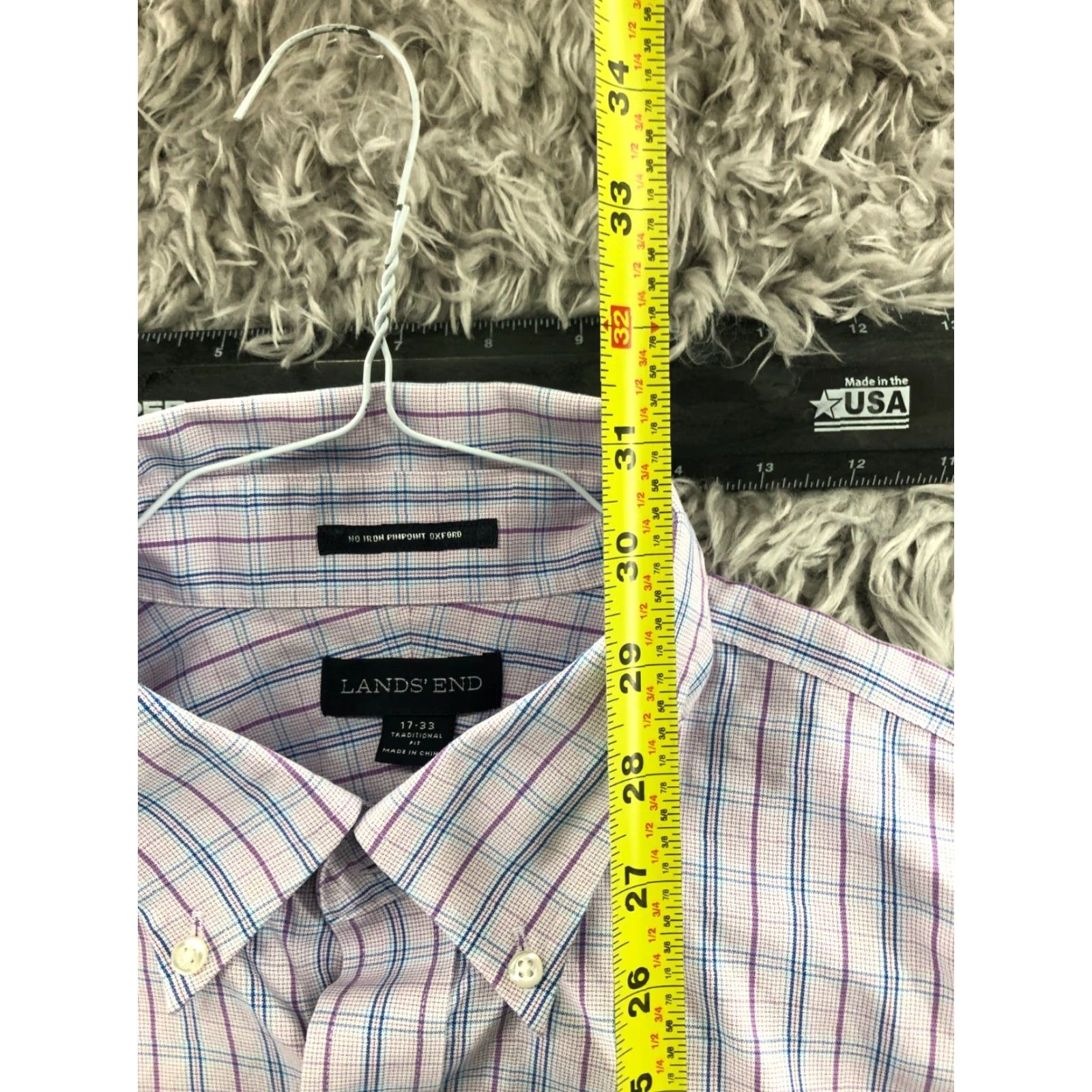 Lands' End Lands' End No Iron Pinpoint Oxford Shirt Mens 17 33 Traditional Fit Long Sleeve Button-Up Shirt Mens Regular Multicolor Plaid 70s? Size US XL / EU 56 / 4 - 5 Thumbnail