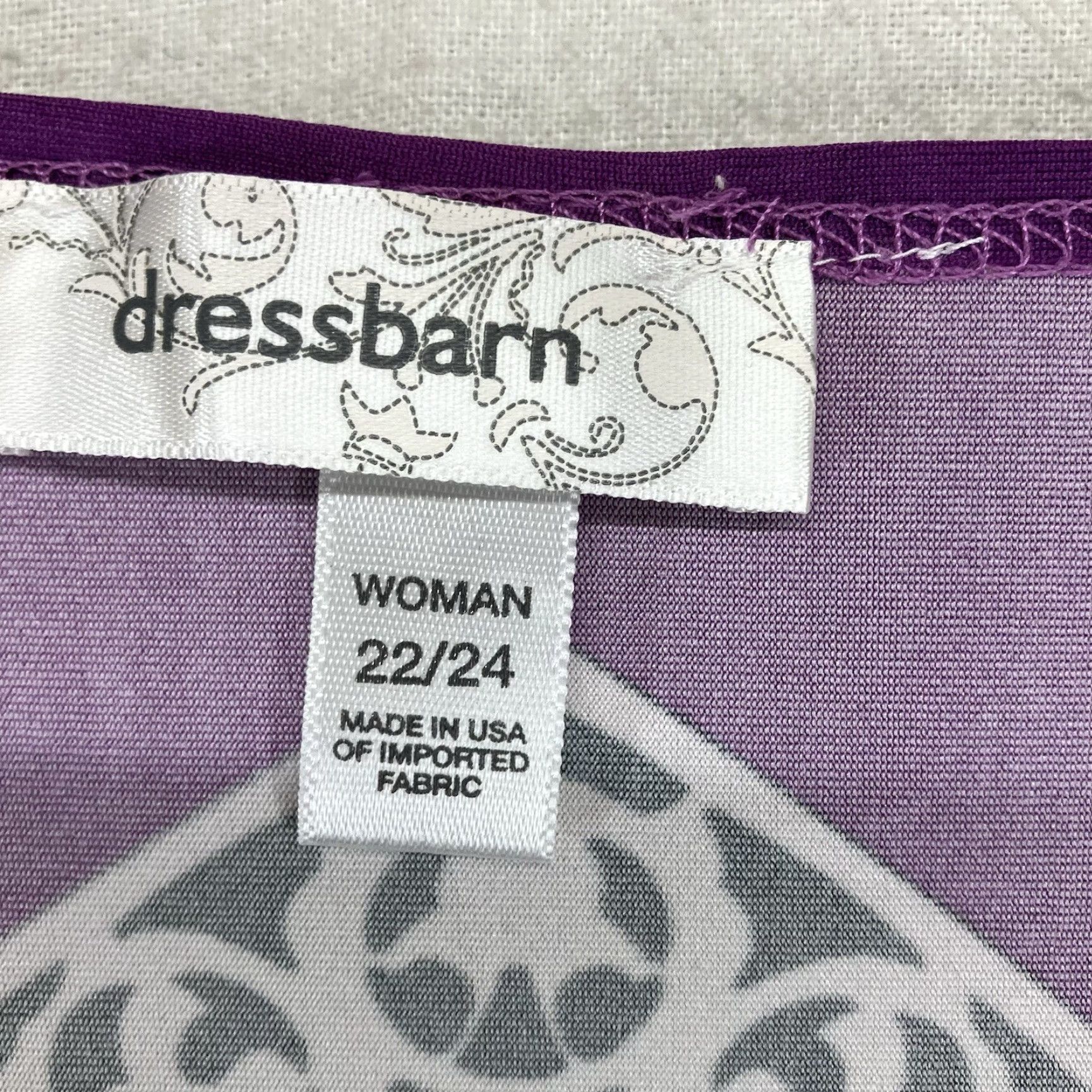 Vintage Dressbarn Purple Blouse Women's Top 22/24 3/4 Sleeve Round Neck Geometric Print Lightweight Stretch Casual Vintage 70s 90s Hippe Retro Size 3XL / US 20-22 - 3 Thumbnail