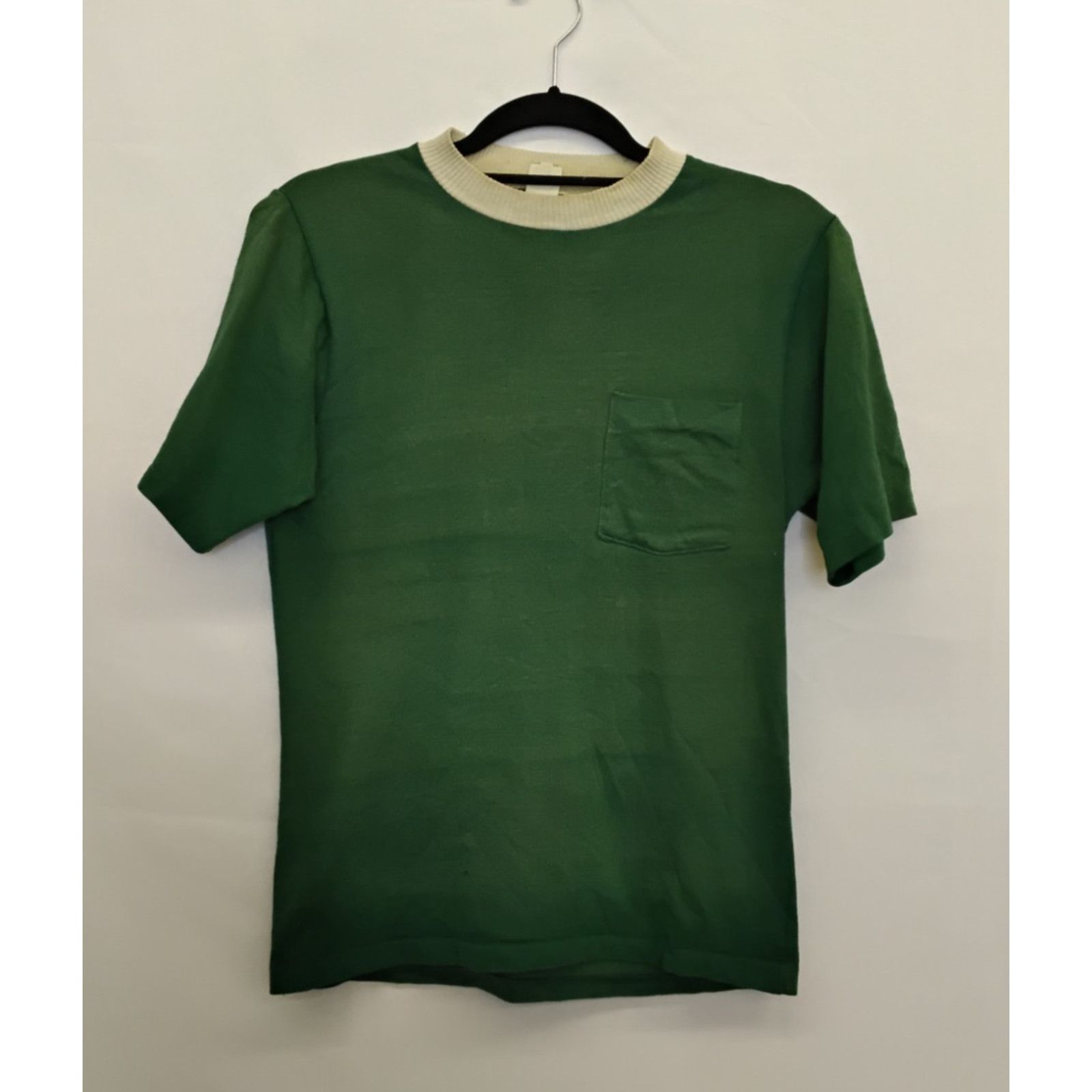 Handmade One Pocket Cotton T-Shirt Men's S Green VTG 1950s Small Hole Size US S / EU 44-46 / 1 - 2 Thumbnail
