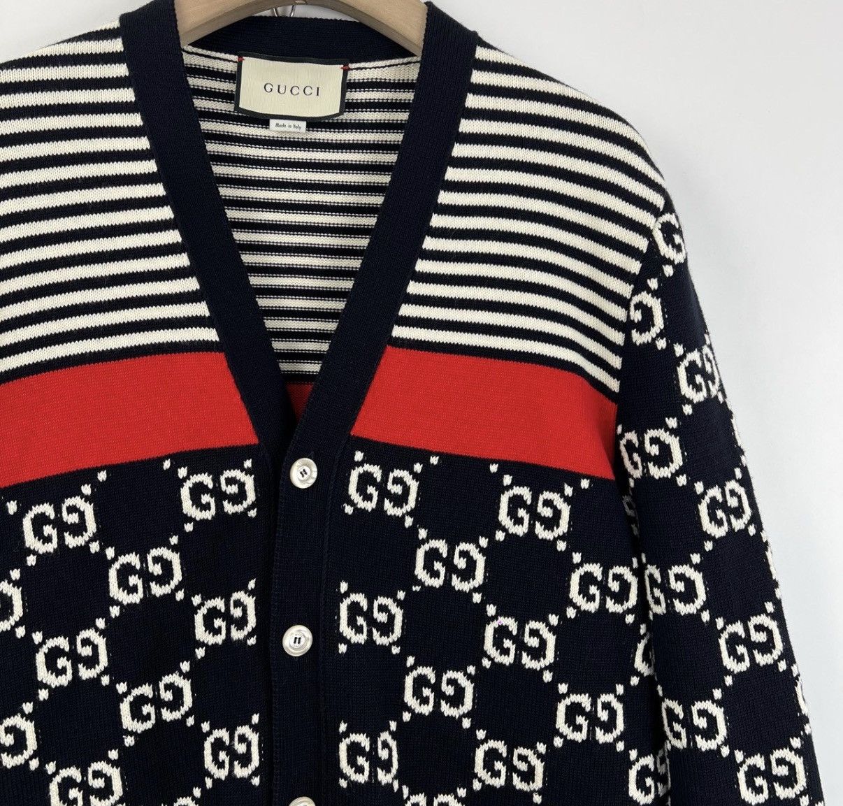Gucci Gucci/All-Over Print Panel Stripe Knit Cardigan K12 Size L / US 10 / IT 46 - 5 Thumbnail