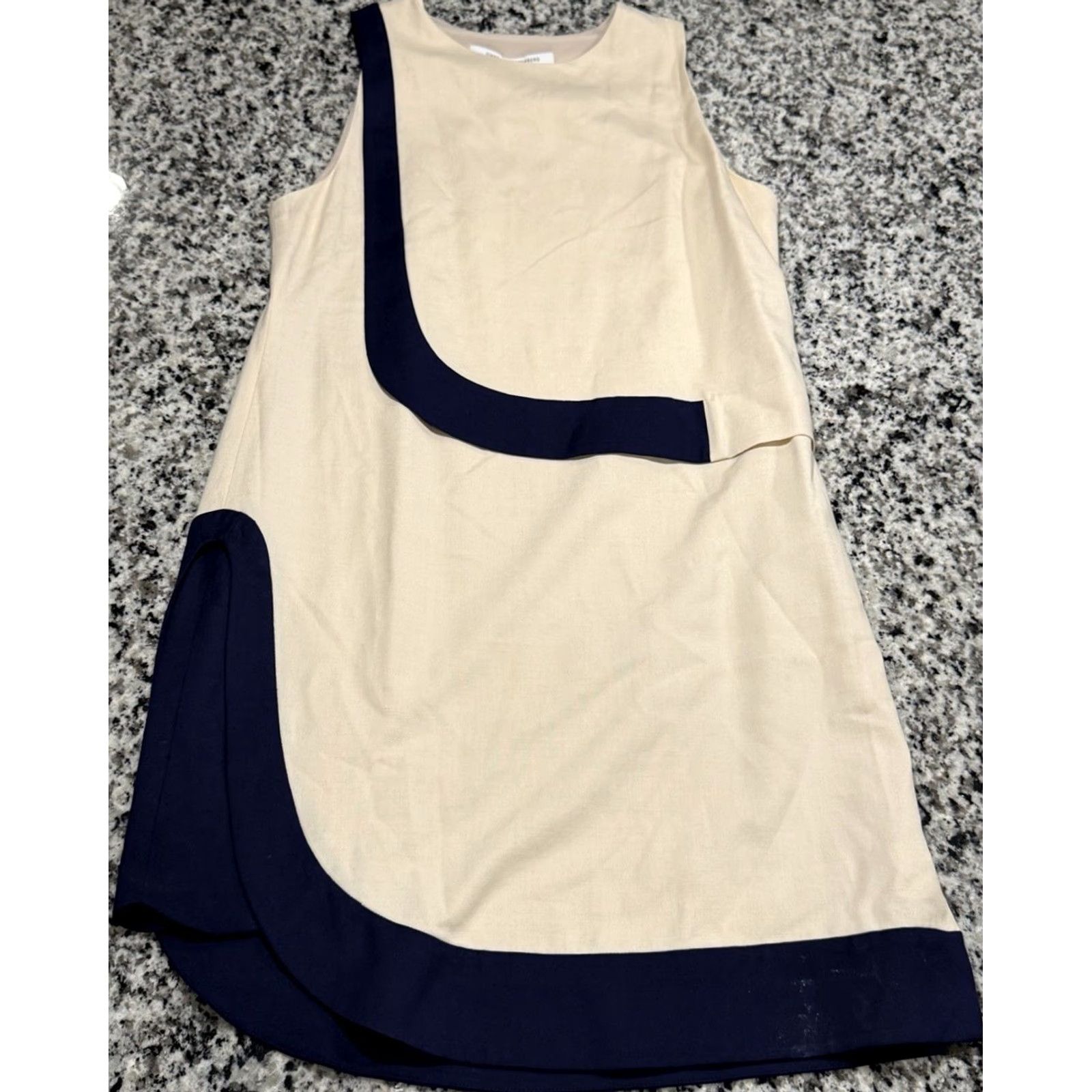 Diane von Furstenberg VINTAGE DVF Robi Cream & Navy Sleeveless Mini Dress SZ US 6 Women Pencil Dress Ivory Navy 6 Womens Size M / US 6-8 / IT 42-44 - 3 Thumbnail