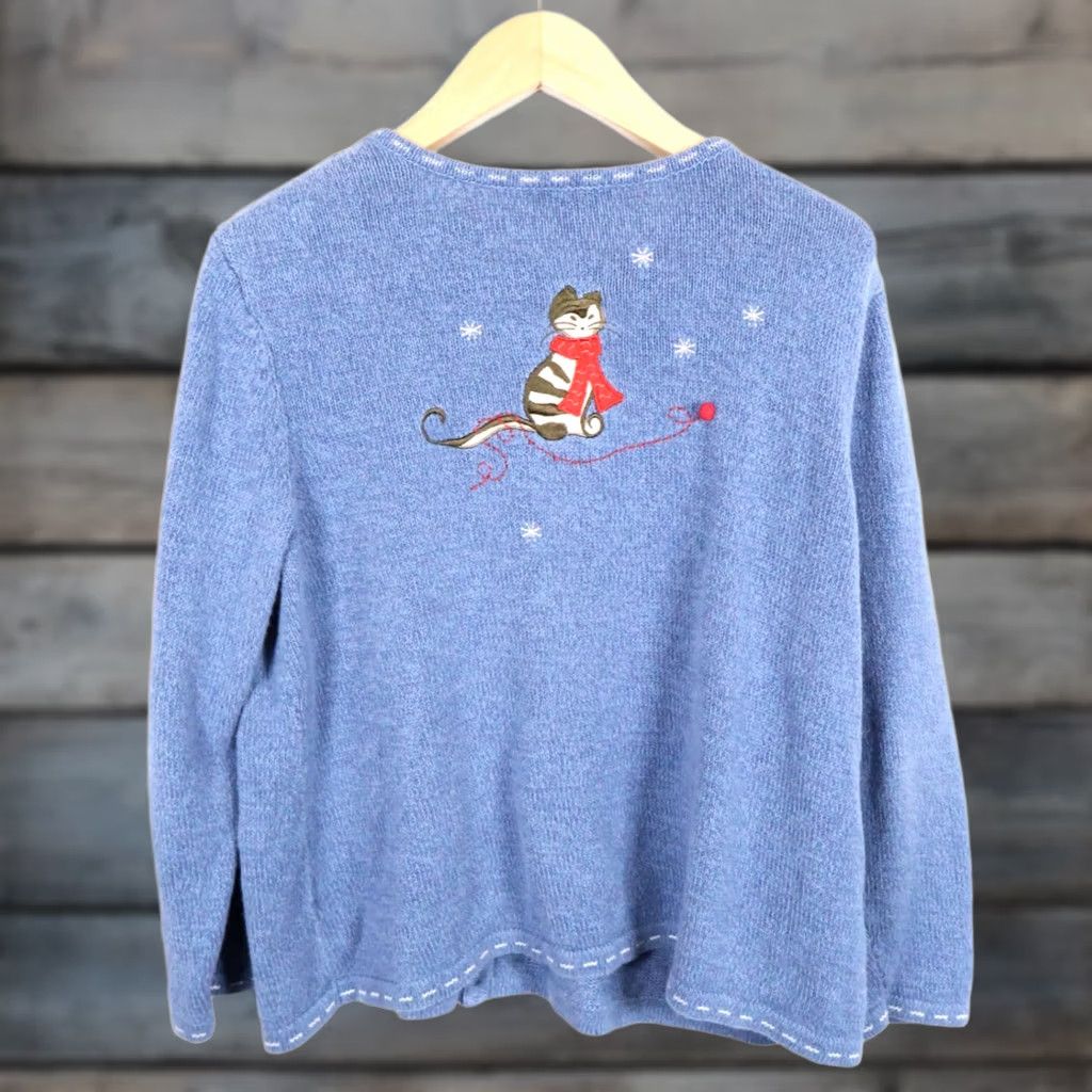 Vintage VINTAGE CJ Banks Sweater Cardigan Women's 1X Blue Cotton Ramie Blend Cat Kitten Motif Size XL / US 12-14 / IT 48-50 - 1 Thumbnail