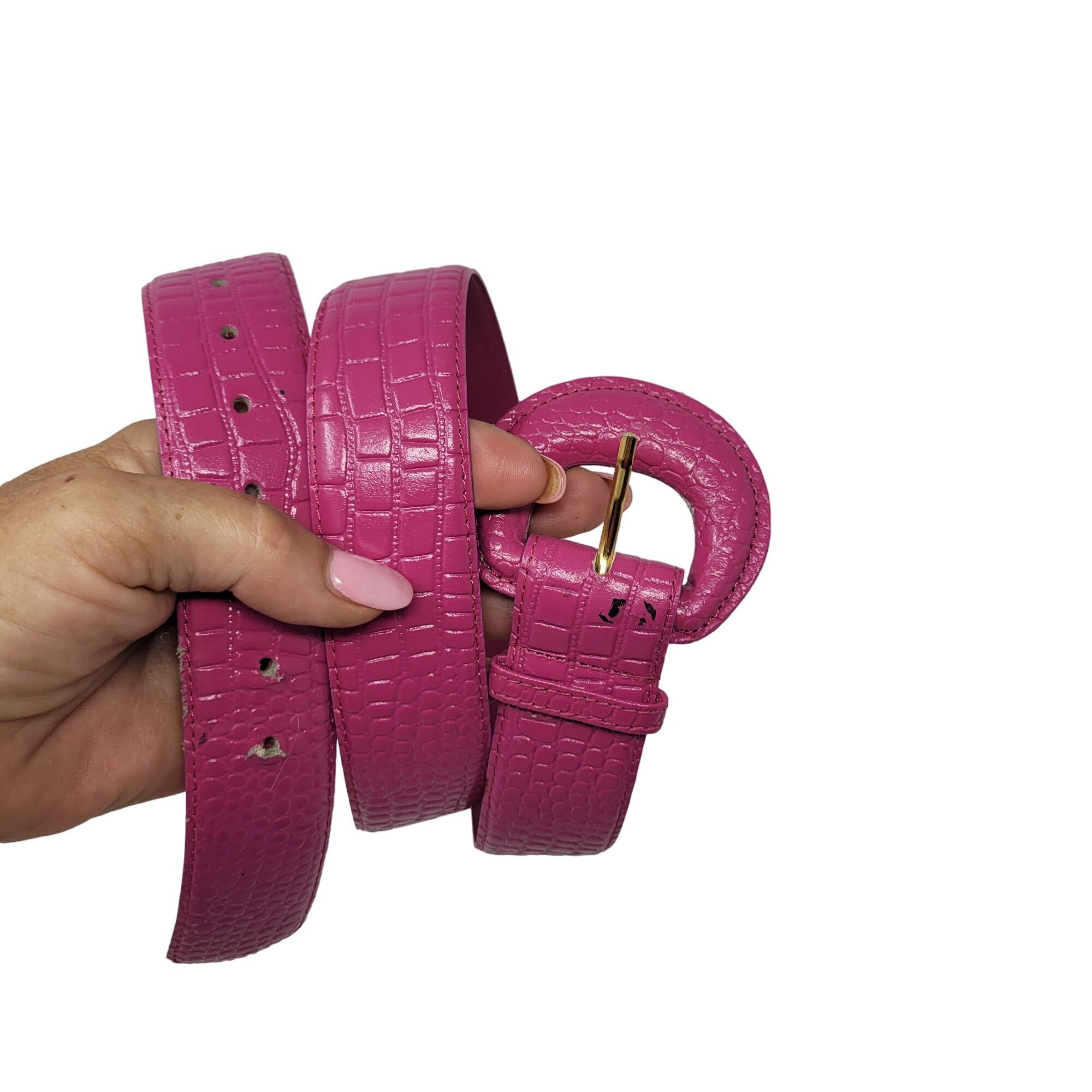 Vintage Vintage 80's Genuine Leather Belt L Fuchsia Hot Pink Croc Em Size ONE SIZE - 1 Thumbnail