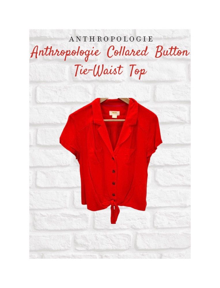 Anthropologie Anthropologie “Maeve” Collared Button Down Tie-Waist Blouse Size L / US 10 / IT 46 - 1 Thumbnail