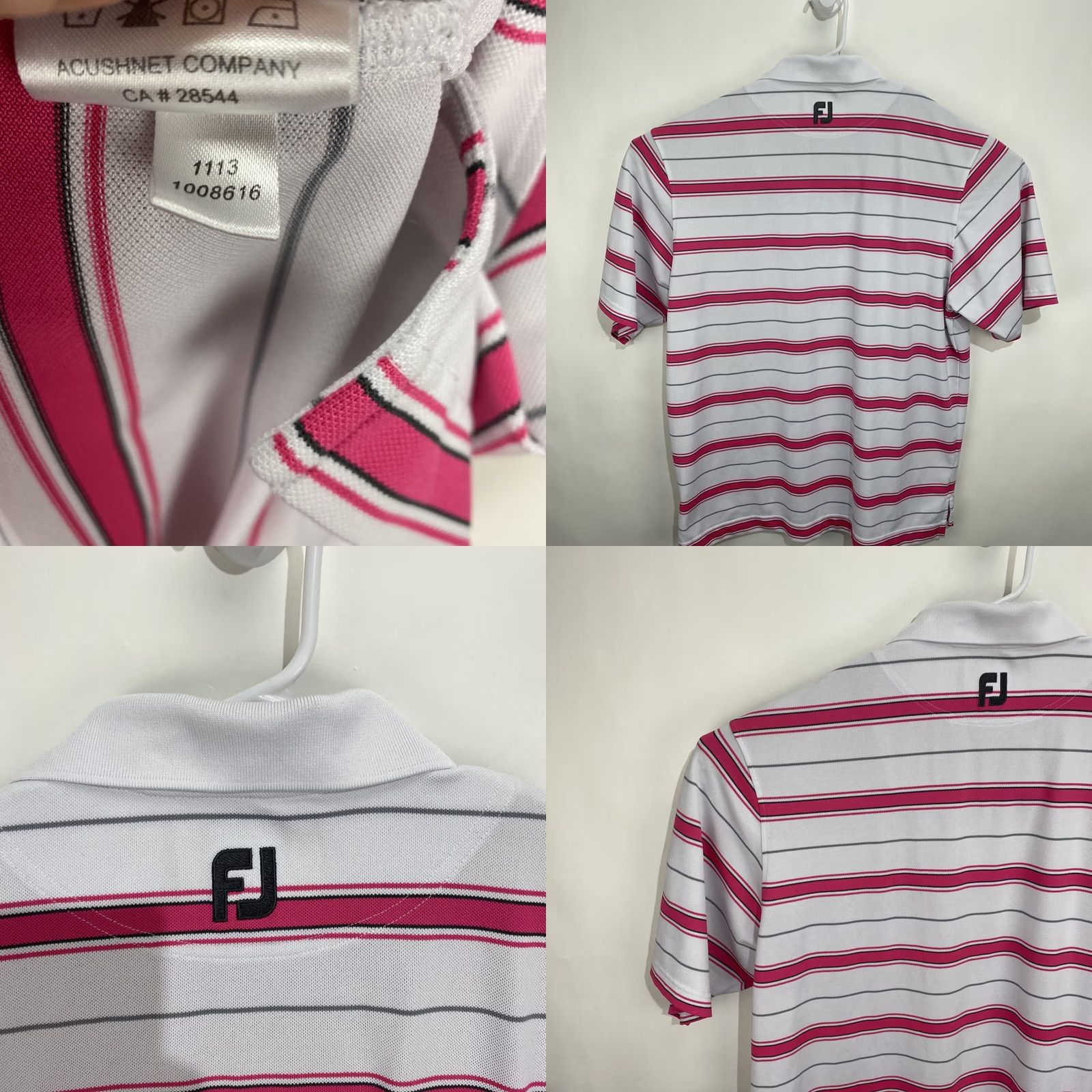 Footjoy FootJoy Polo Golf Short Sleeve Shirt Men L White Striped Embroidered Logo Button-Up Sports Classic Golf Shirt Size US L / EU 52-54 / 3 - 8 Thumbnail