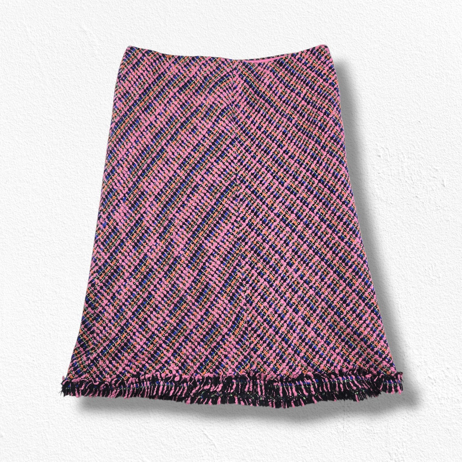 Vintage Y2K Pink Tweed Fringe Skirt Silk Blend Size 8 Size 30" / US 8 / IT 44 - 2 Thumbnail