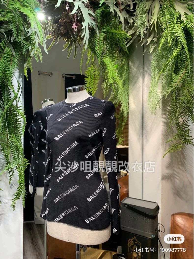 Balenciaga Balenciaga Black Full Print Logo Stretch Knit Sweater M Si Size M / US 6-8 / IT 42-44 - 5 Thumbnail