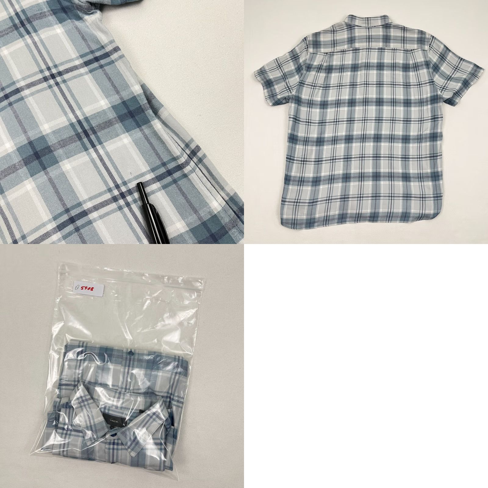 Vince Vince Shirt Mens XL Blue Gray Plaid Cotton Rayon Casual Button-Up Short Sleeve Size US XL / EU 56 / 4 - 8 Thumbnail