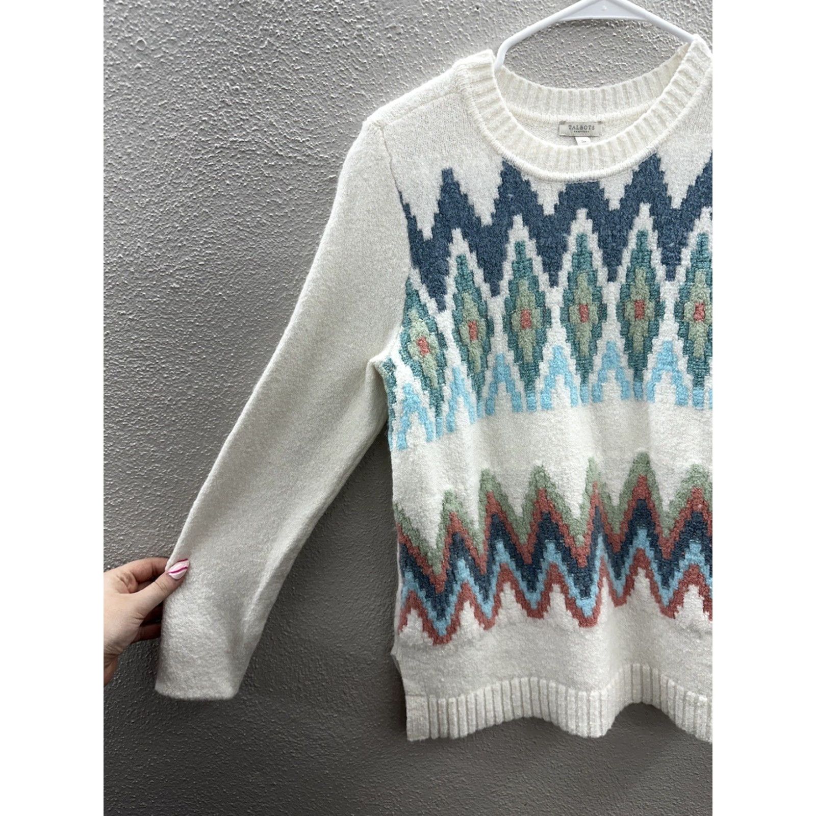 Talbots Talbots Sweater Shirt Women's Petite Small White Wool Blend Fiar Isle Soft Pullover Knit Crew Neck Regular Warm Casual Size S / US 4 / IT 40 - 2 Thumbnail