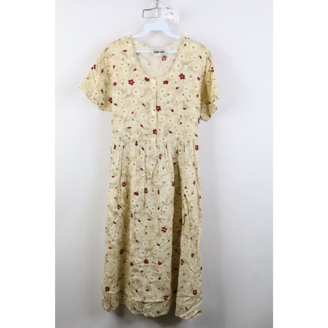 Vintage Vintage 90s Country Primitive Rayon Gabardine Flower Dress Size L / US 10 / IT 46 - 1 Thumbnail