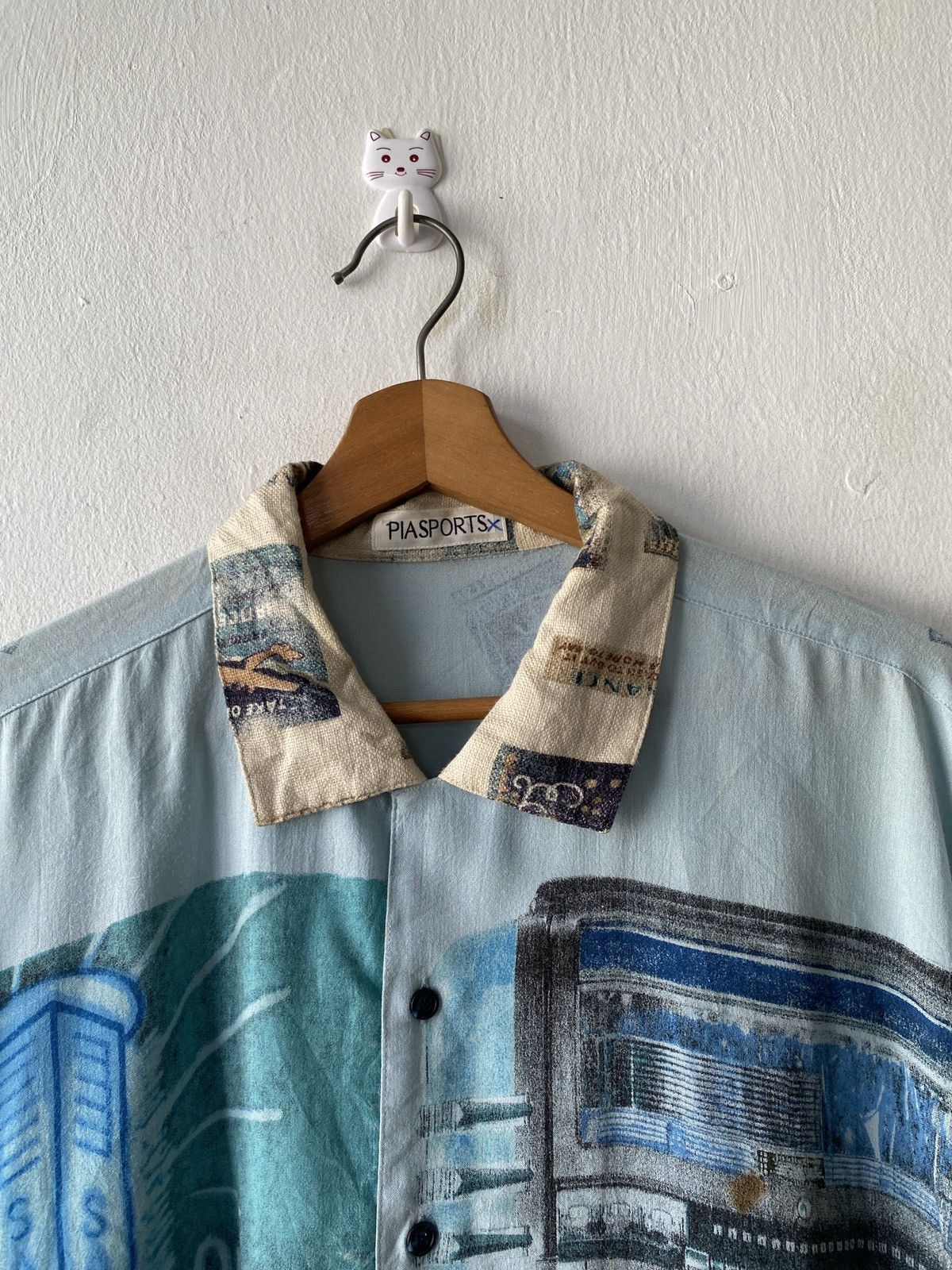 Japanese Brand × Vintage 1990s - Pia Sports Overprint Button Up Shirt Size US XL / EU 56 / 4 - 5 Thumbnail