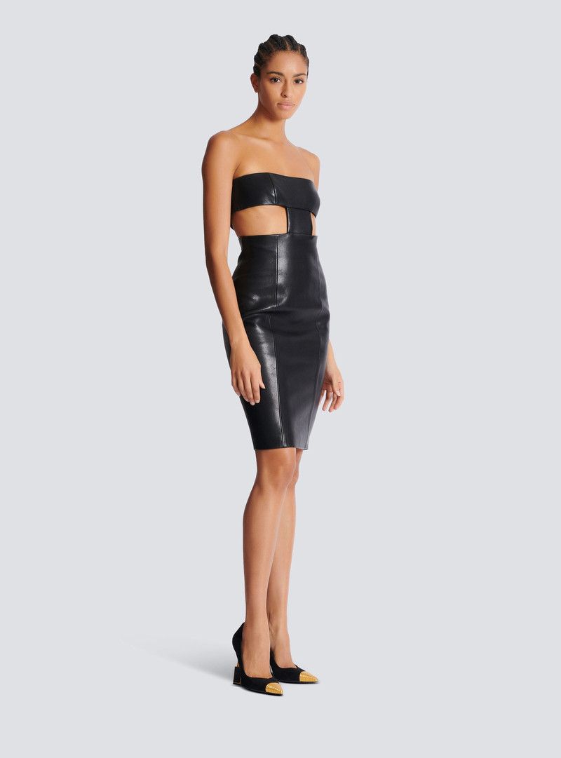 Balmain o1s1wg110526 Strapless Lambskin Dress in Black Size S / US 4 / IT 40 - 3 Thumbnail
