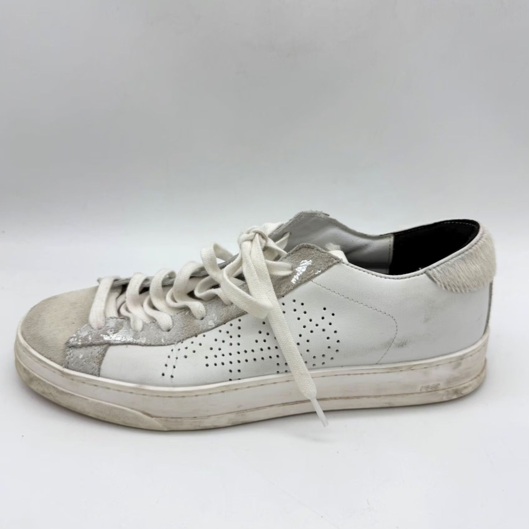 P448 P448 Womens John Low Top Sneaker Shoes Size 40 White Silver Horse Hair Lace Up Size M / US 6-8 / IT 42-44 - 7 Thumbnail