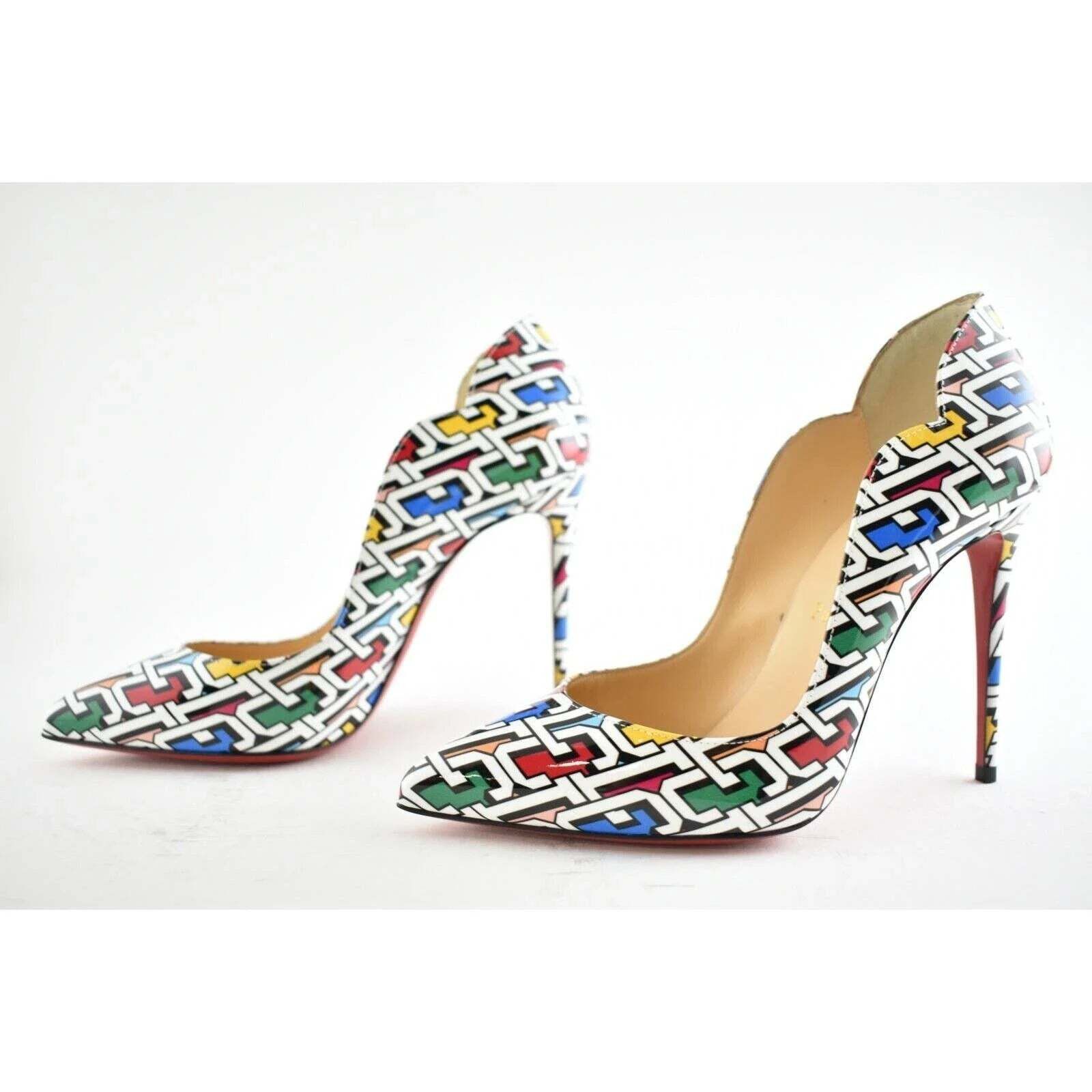 Christian Louboutin Christian Louboutin Hot Chick 100 Patent CL 3D Black White Size US 7.5 / IT 37.5 - 9 Thumbnail