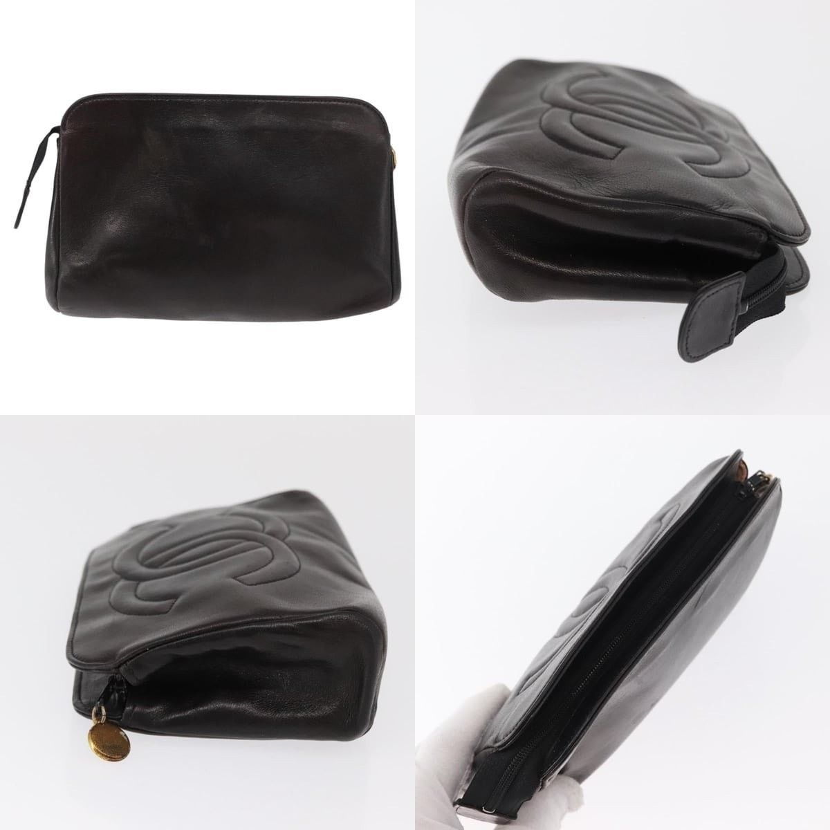Chanel Chanel Pouch Lamb Skin Black Gold CC Size ONE SIZE - 3 Thumbnail
