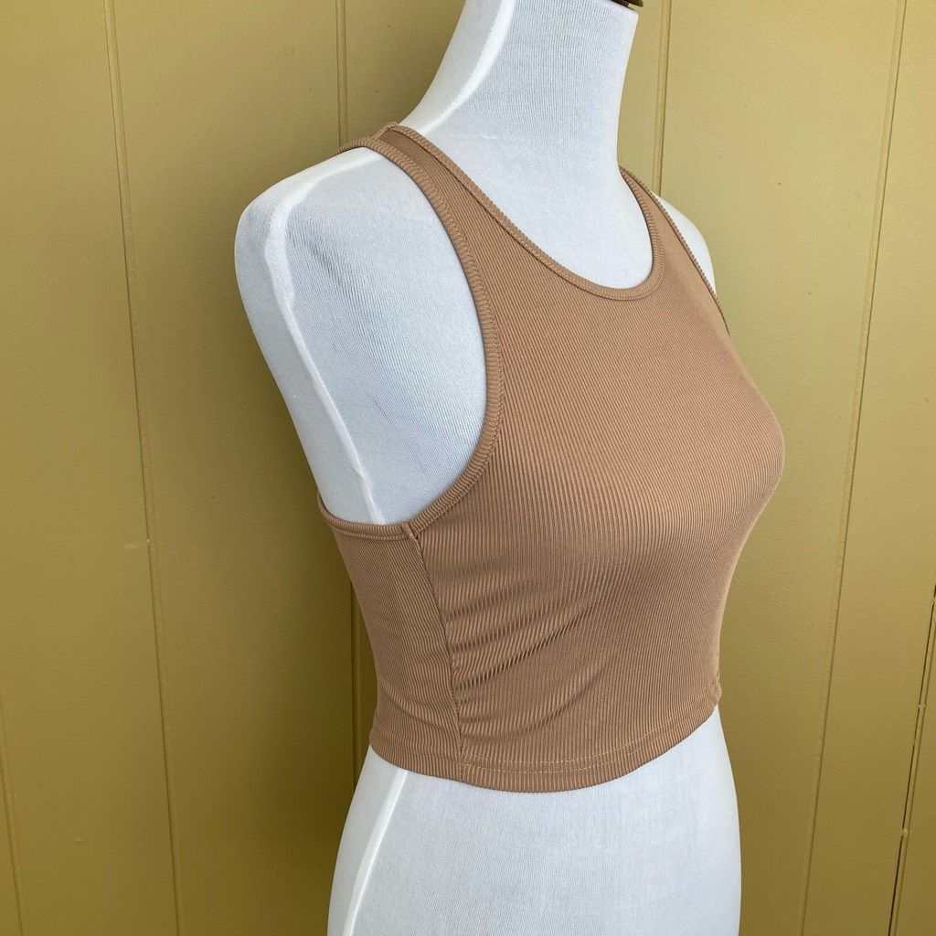 Shein SHEIN women S scoopneck ribbed crop tank top tan Size S / US 4 / IT 40 - 3 Thumbnail