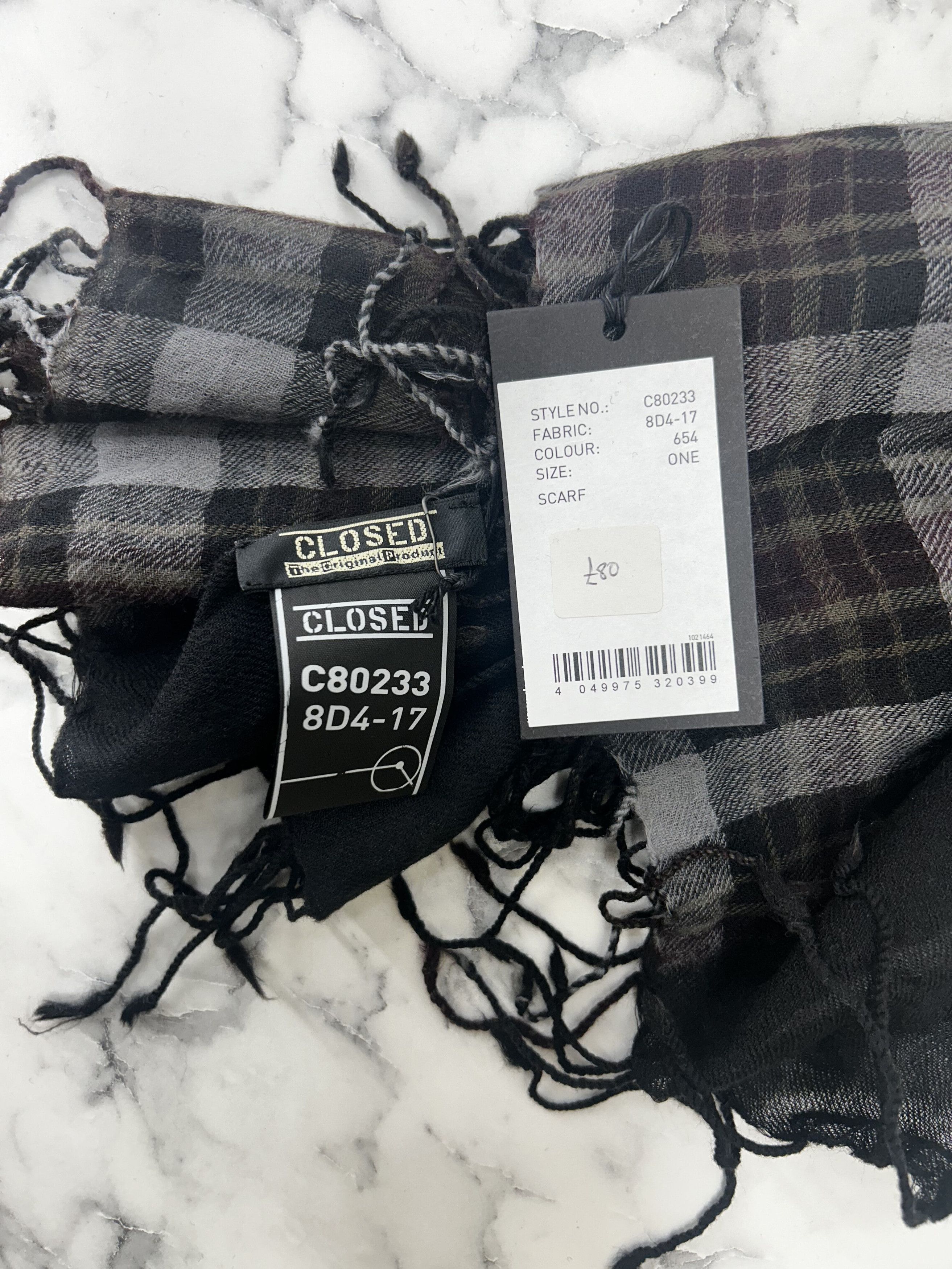 CLOSED Closed Grey Base Overdyed Checked Scarf With Distressed Trim Size ONE SIZE - 3 Thumbnail