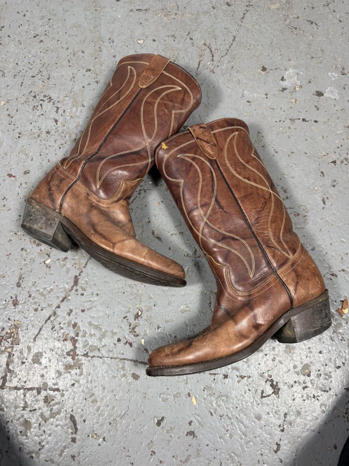 Tony Lama 70s Vintage USA Made Texas Sunburst Inlaid Cowboy Boots Size US 7 / IT 37 - 1 Thumbnail