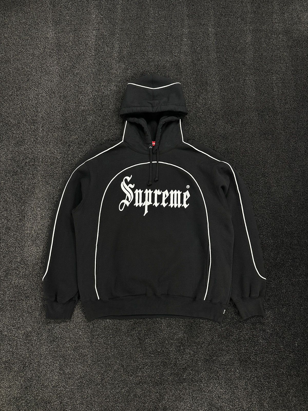 Supreme Supreme Piping Old English Hoodie Black | Grailed