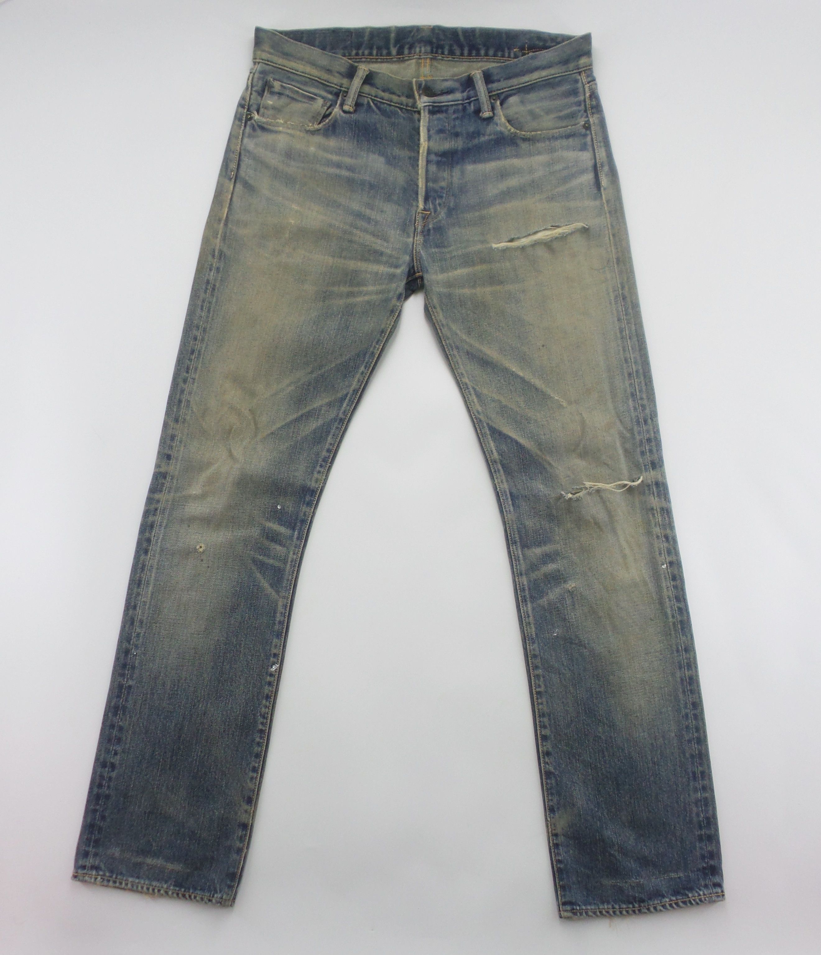 KURO DISTRESSED Blck By KURO Stonewashed Selvedge Jeans W17xL42.5 Size US 34 / EU 50 - 1 Thumbnail